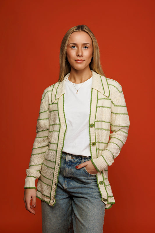 1970's Green Striped Cardigan S