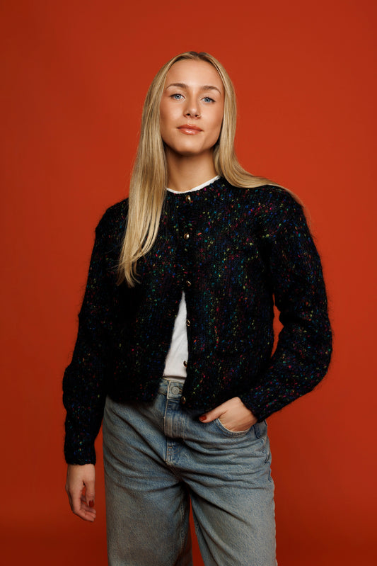 80's Marled Cropped Cardigan S