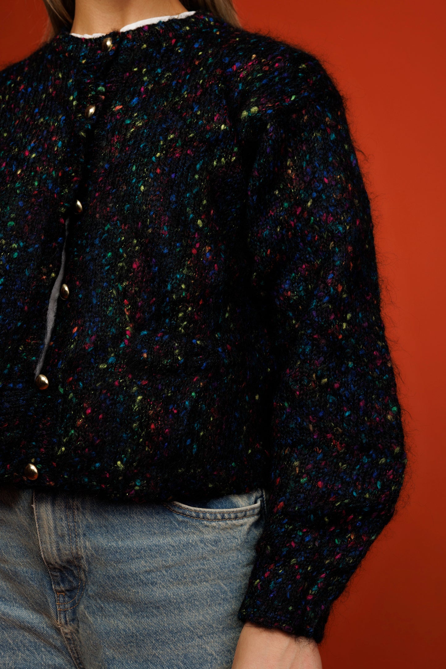 80's Marled Cropped Cardigan S