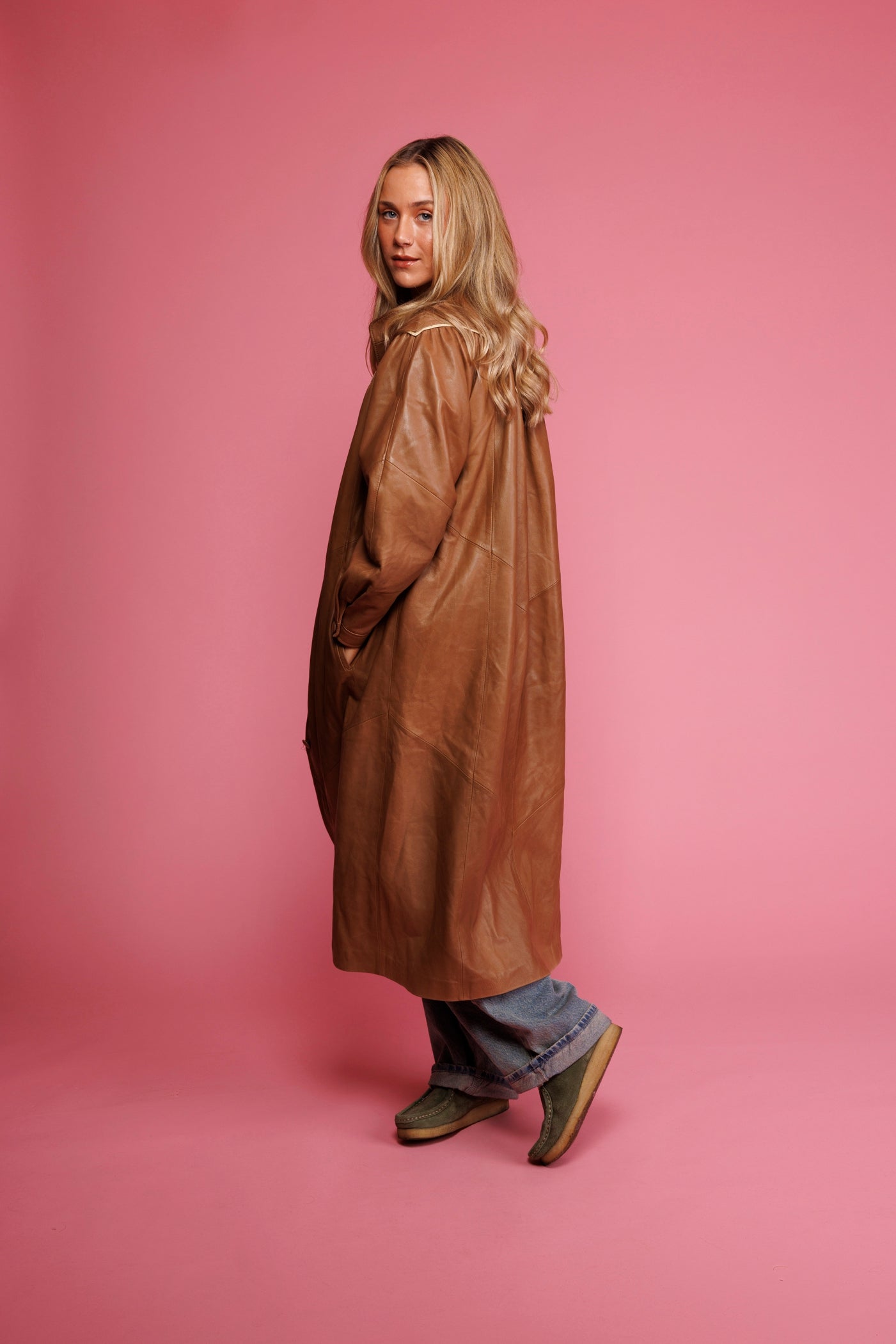 1970's Buttery Leather Full Length Coat M