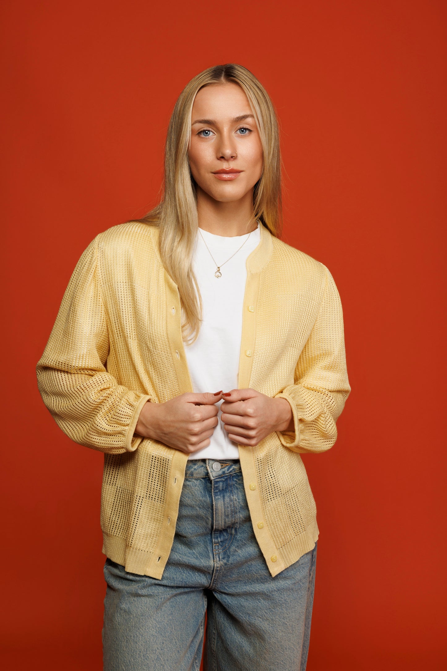 80's Sheer Butter Yellow Cardigan M