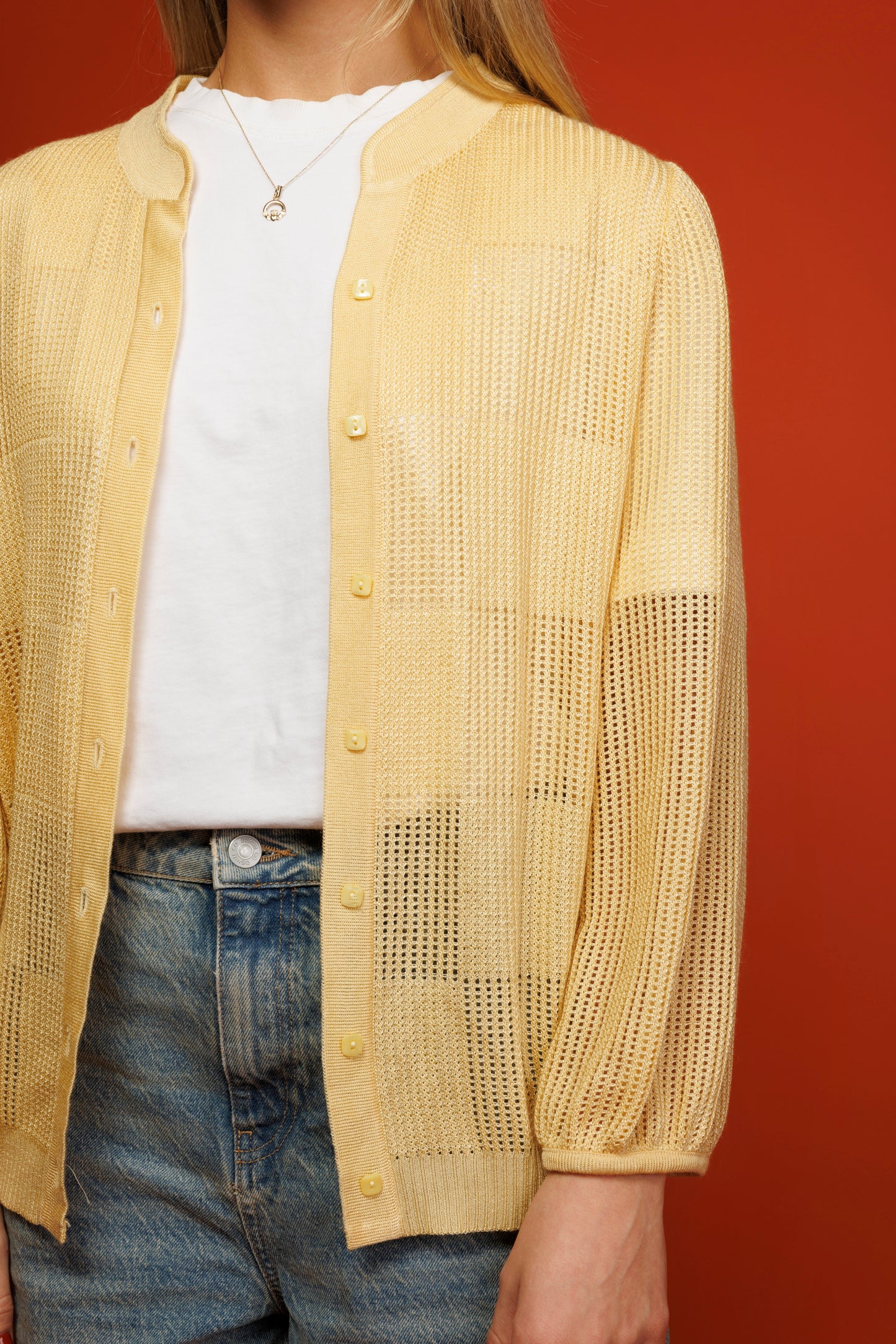 80's Sheer Butter Yellow Cardigan M