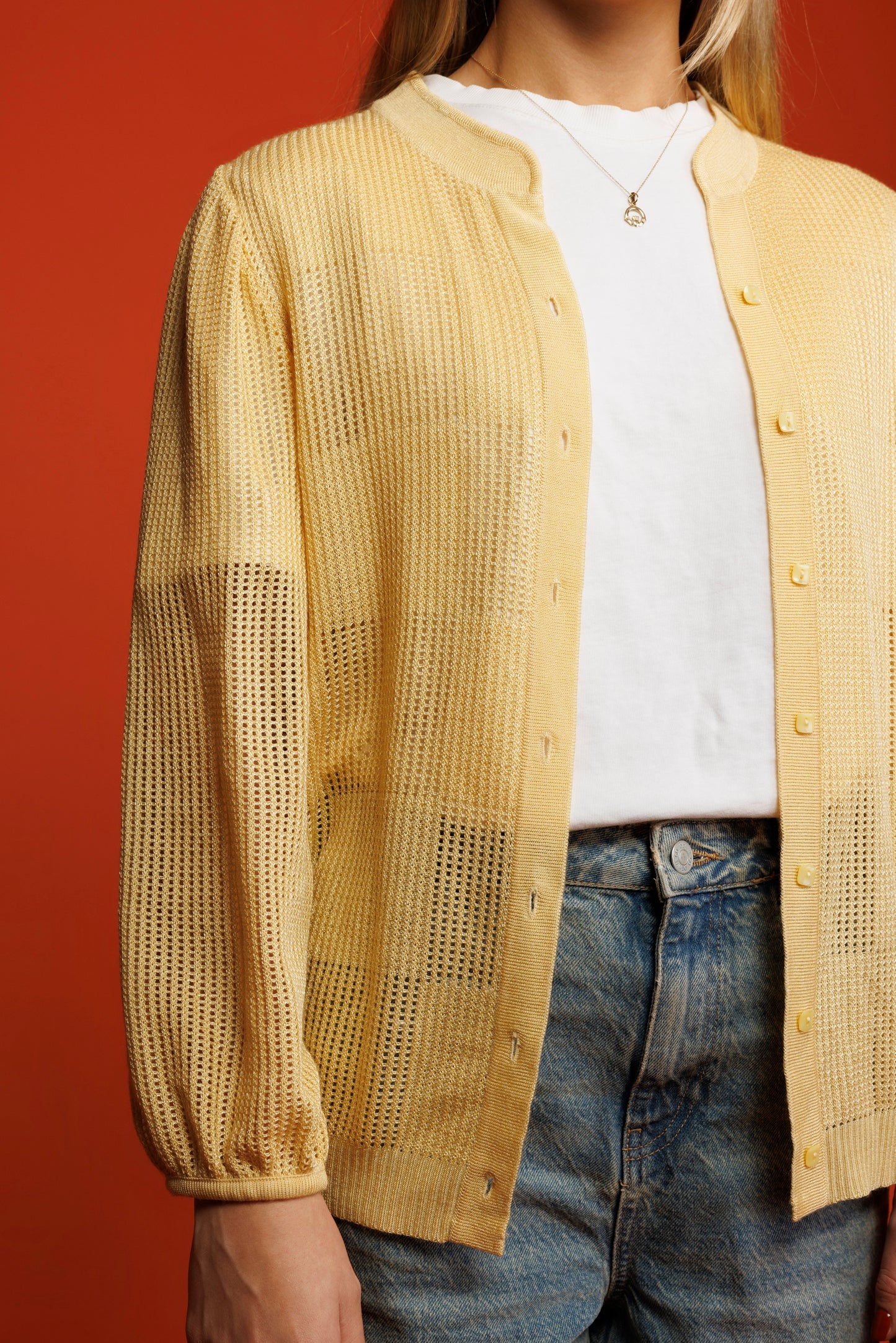 80's Sheer Butter Yellow Cardigan M