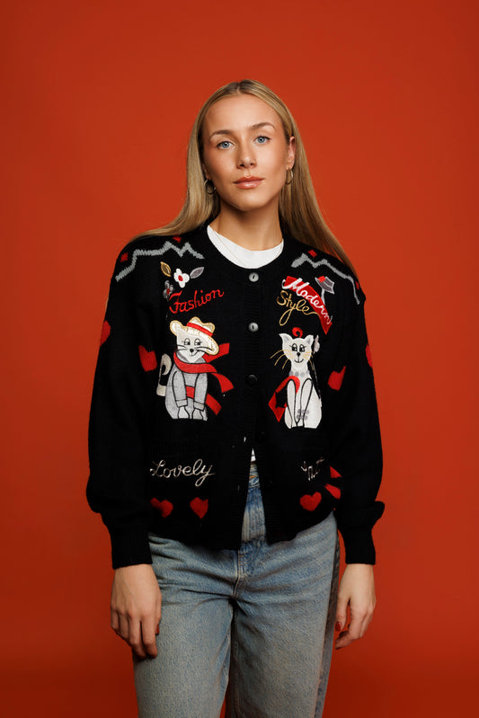 80's Cat Cardigan S/M