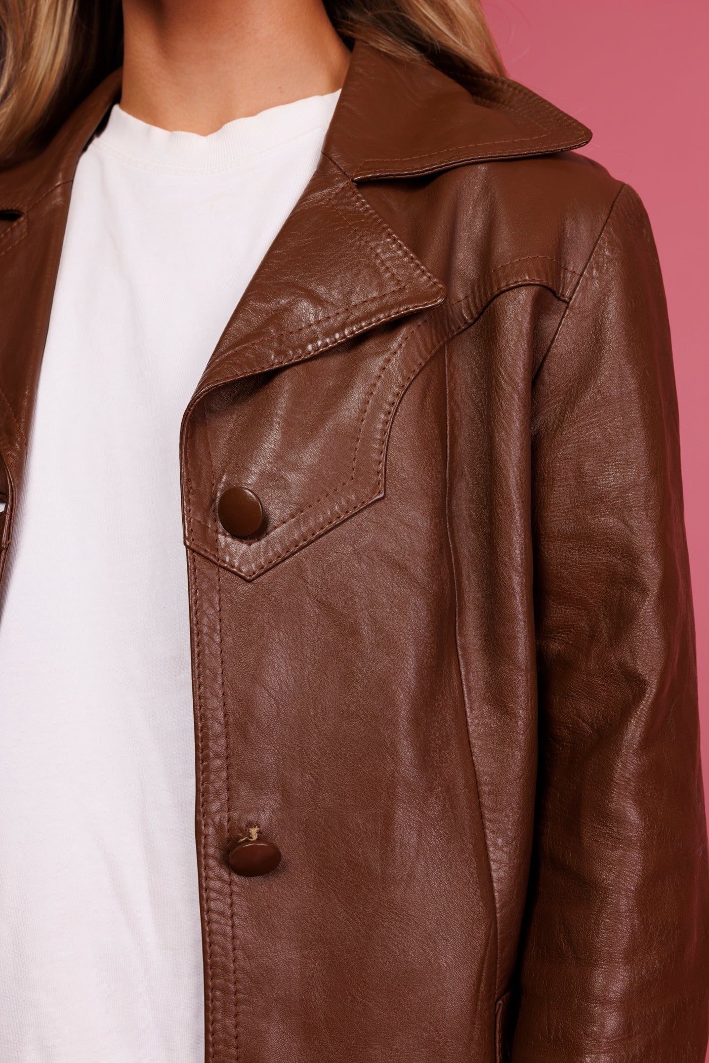 1970's Chocolate Leather Midi Jacket M