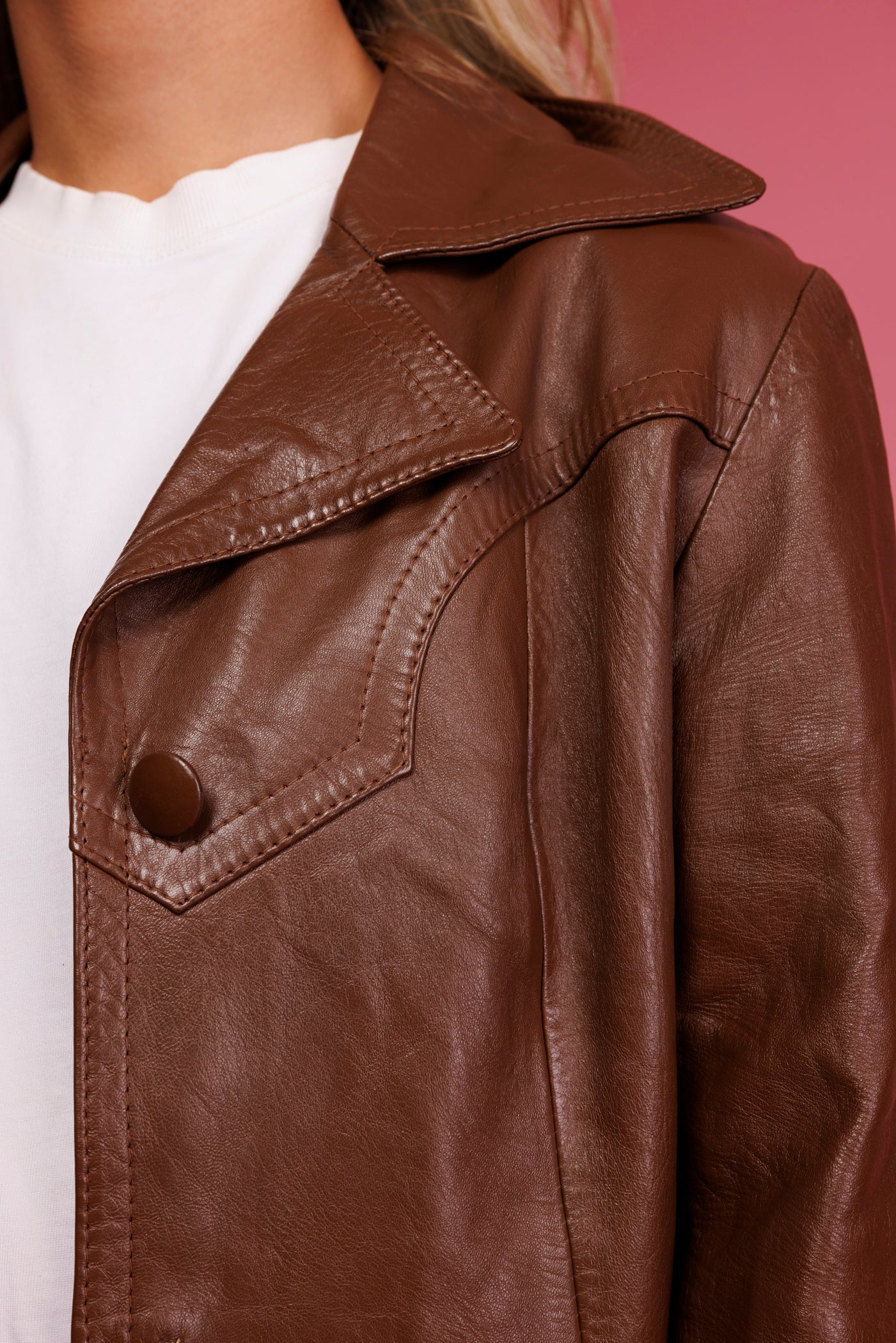 1970's Chocolate Leather Midi Jacket M