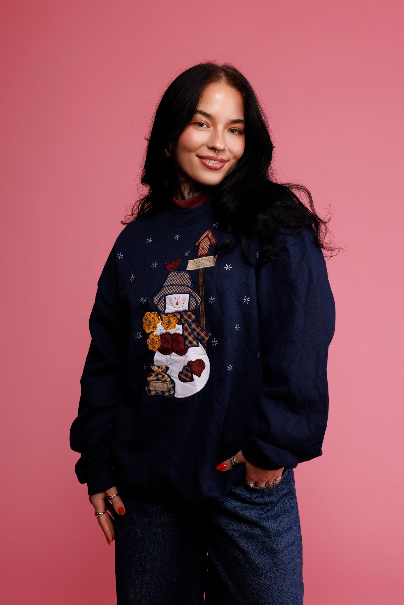 90's Kitchy Snowman Patchworked Christmas Jumper L