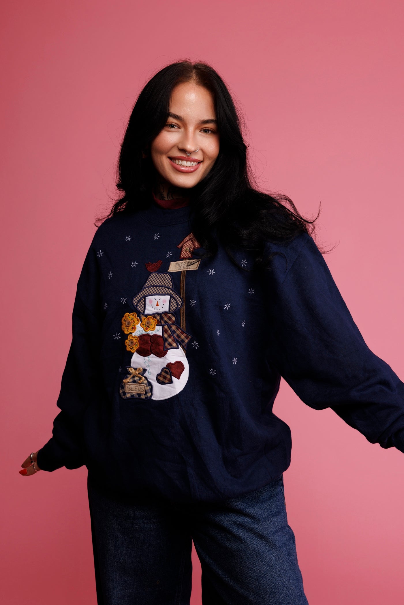 90's Kitchy Snowman Patchworked Christmas Jumper L