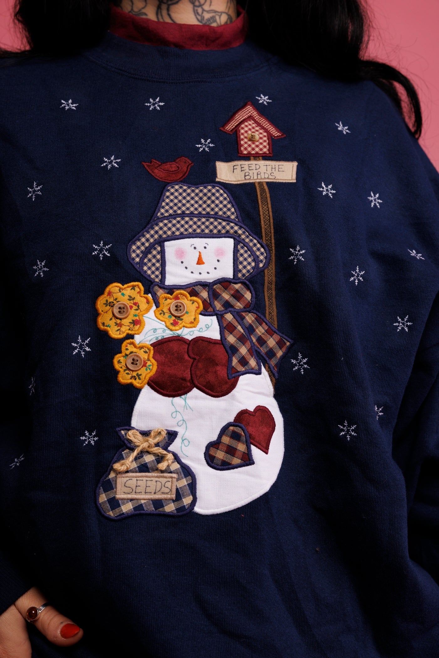 90's Kitchy Snowman Patchworked Christmas Jumper L