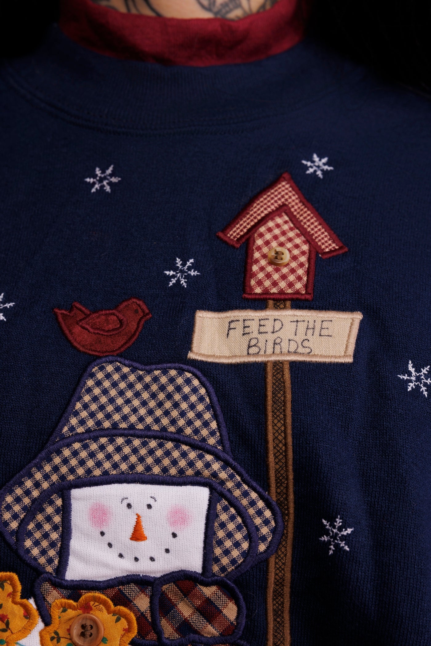 90's Kitchy Snowman Patchworked Christmas Jumper L