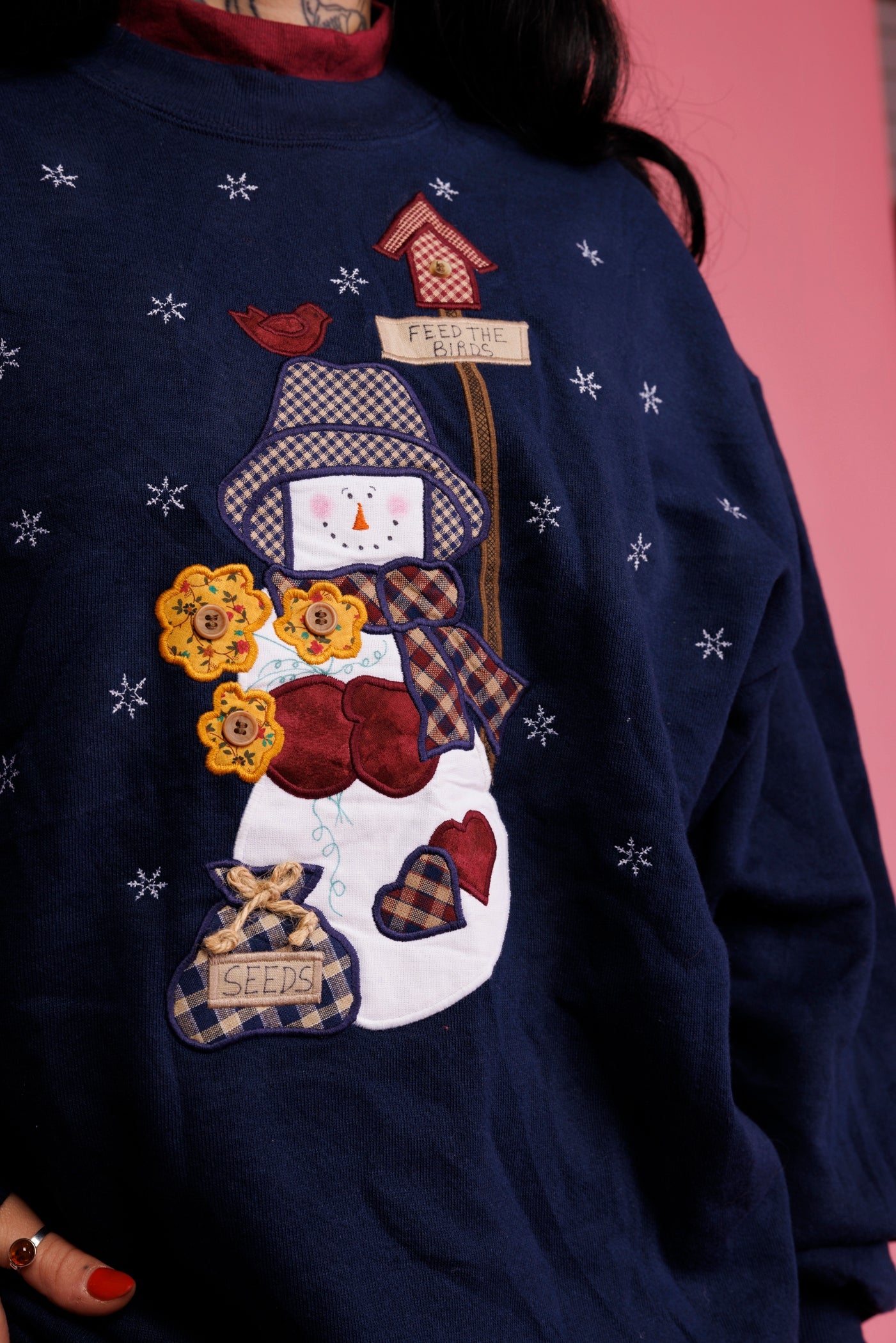 90's Kitchy Snowman Patchworked Christmas Jumper L