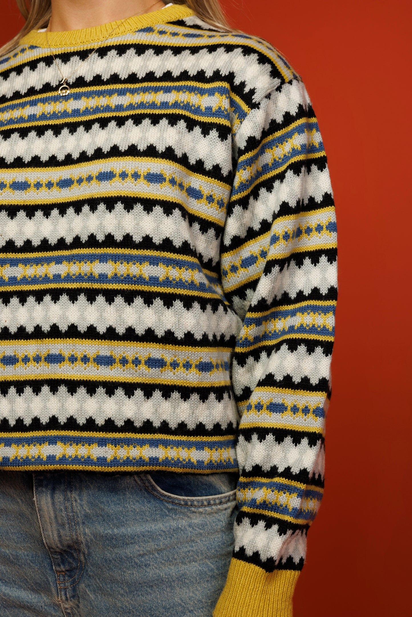 70's Yellow Patterened Knit M