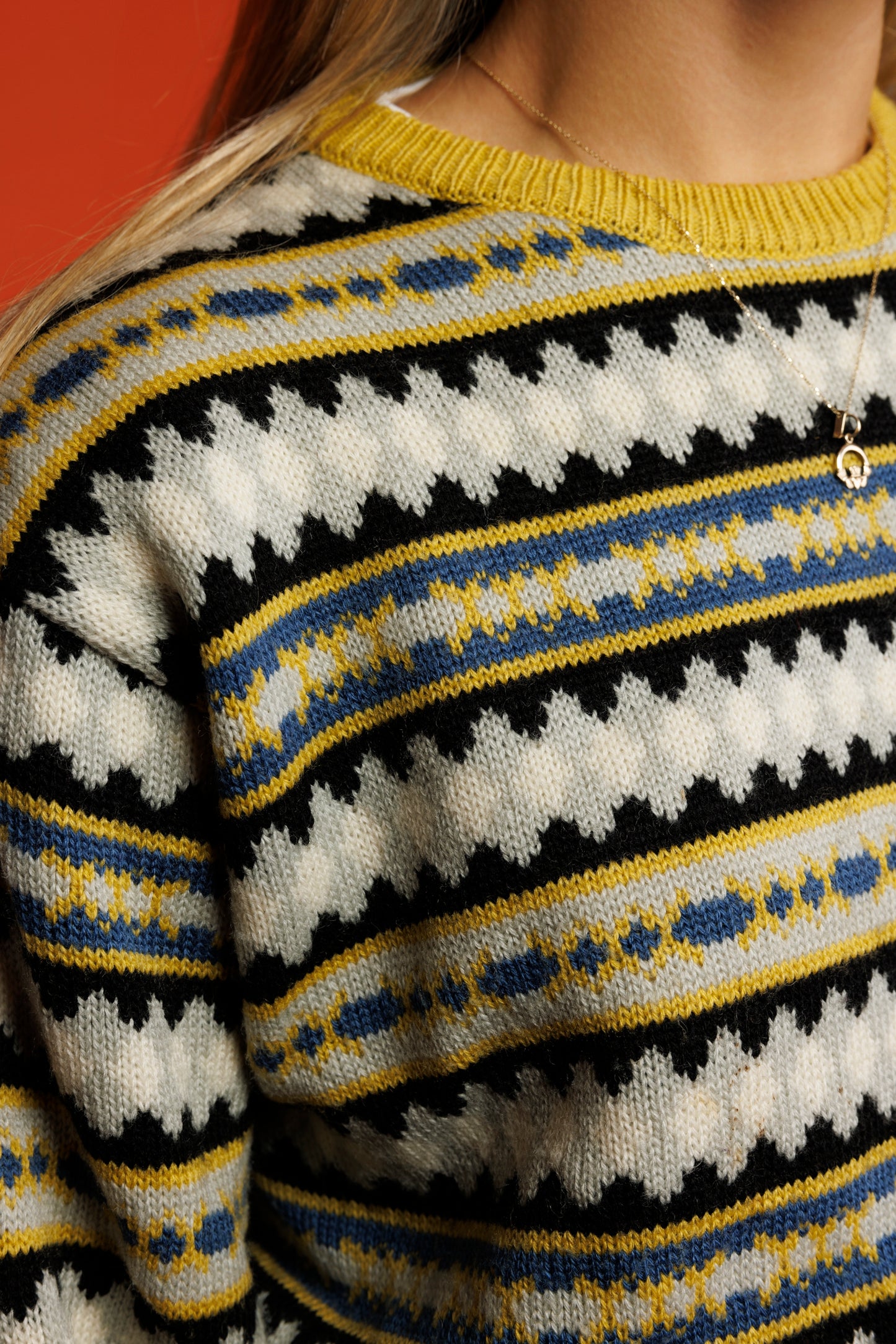 70's Yellow Patterened Knit M