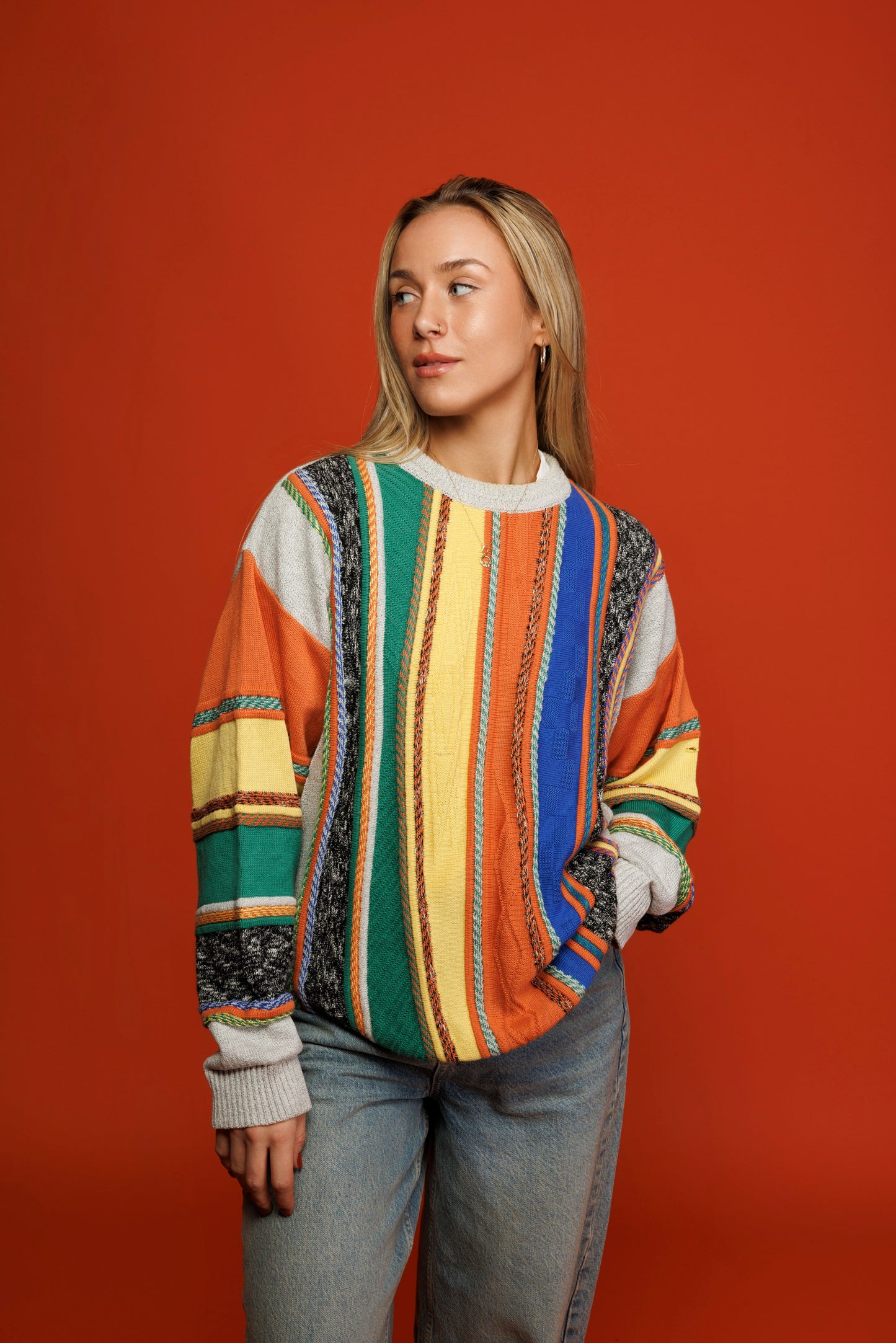 80's Colourful Textured Knit L