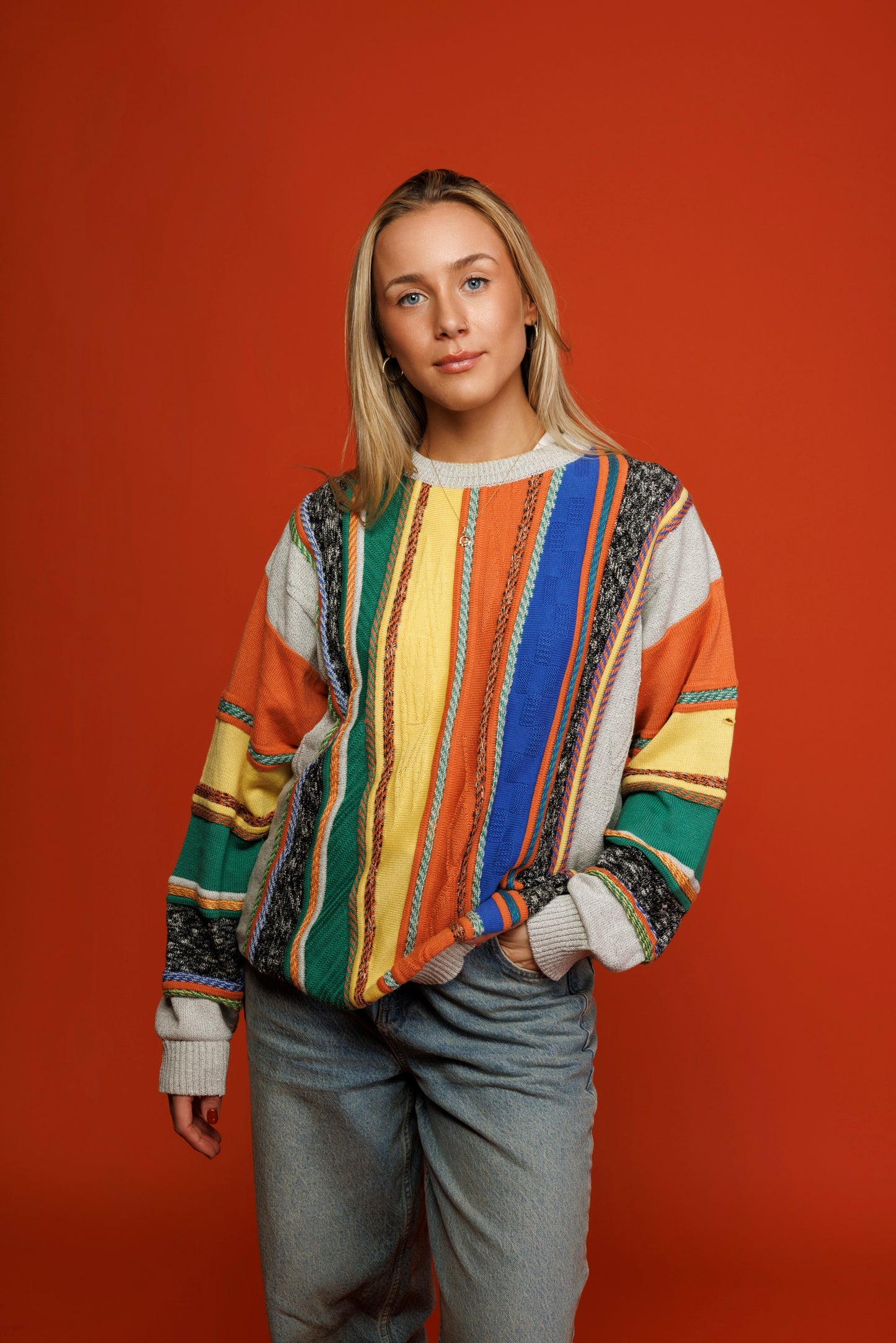 80's Colourful Textured Knit L