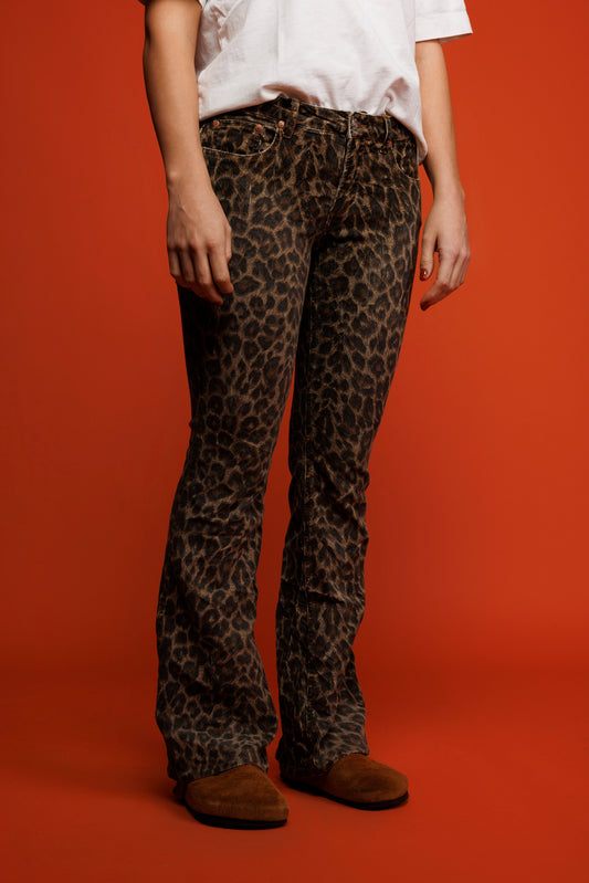 90's Leopard Print Low Rise Cord Flares S