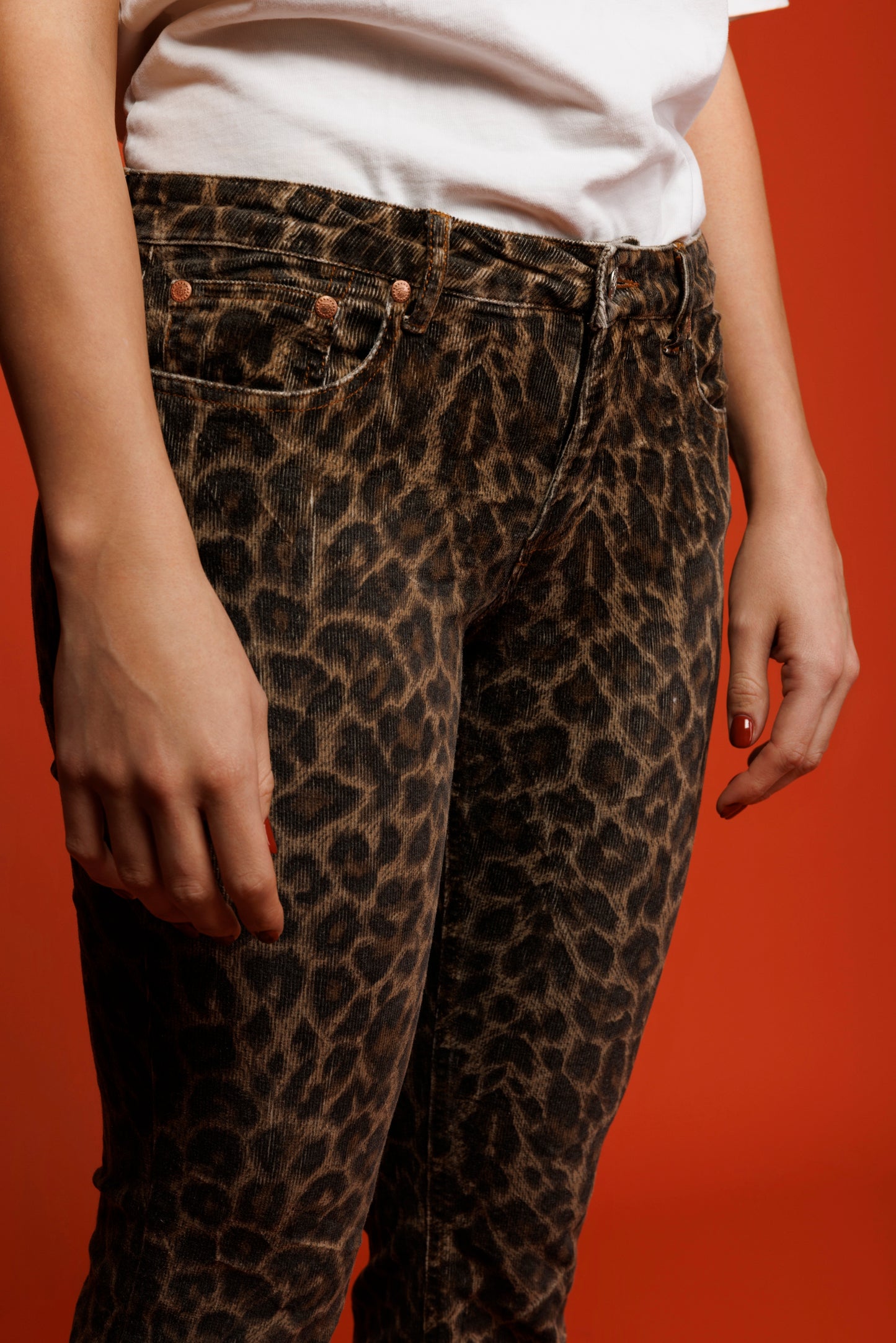 90's Leopard Print Low Rise Cord Flares S