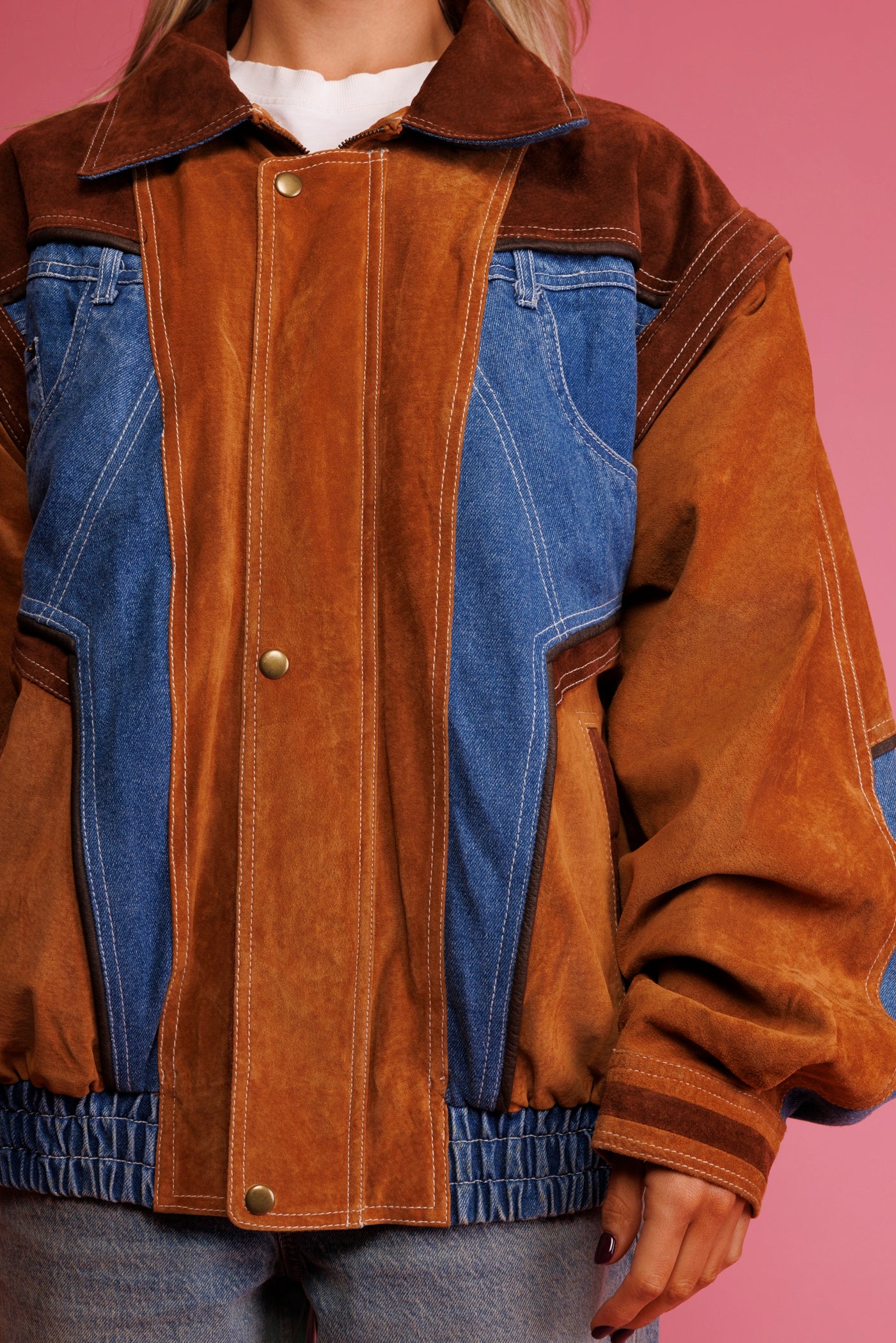 1980's Suede & Denim Bomber Jacket L/XL