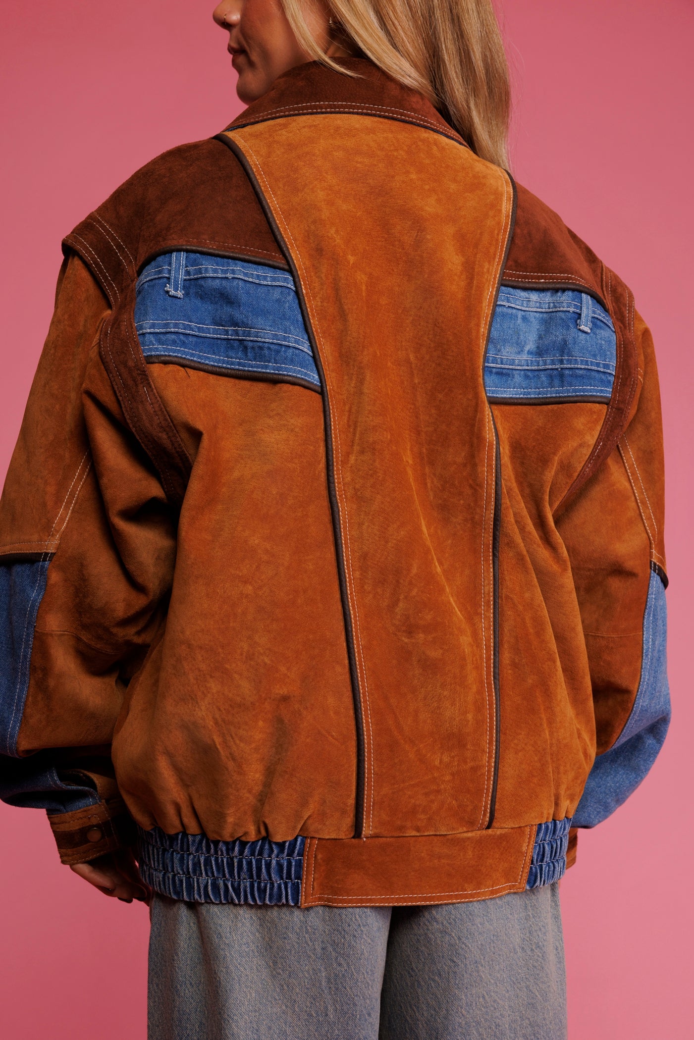 1980's Suede & Denim Bomber Jacket L/XL