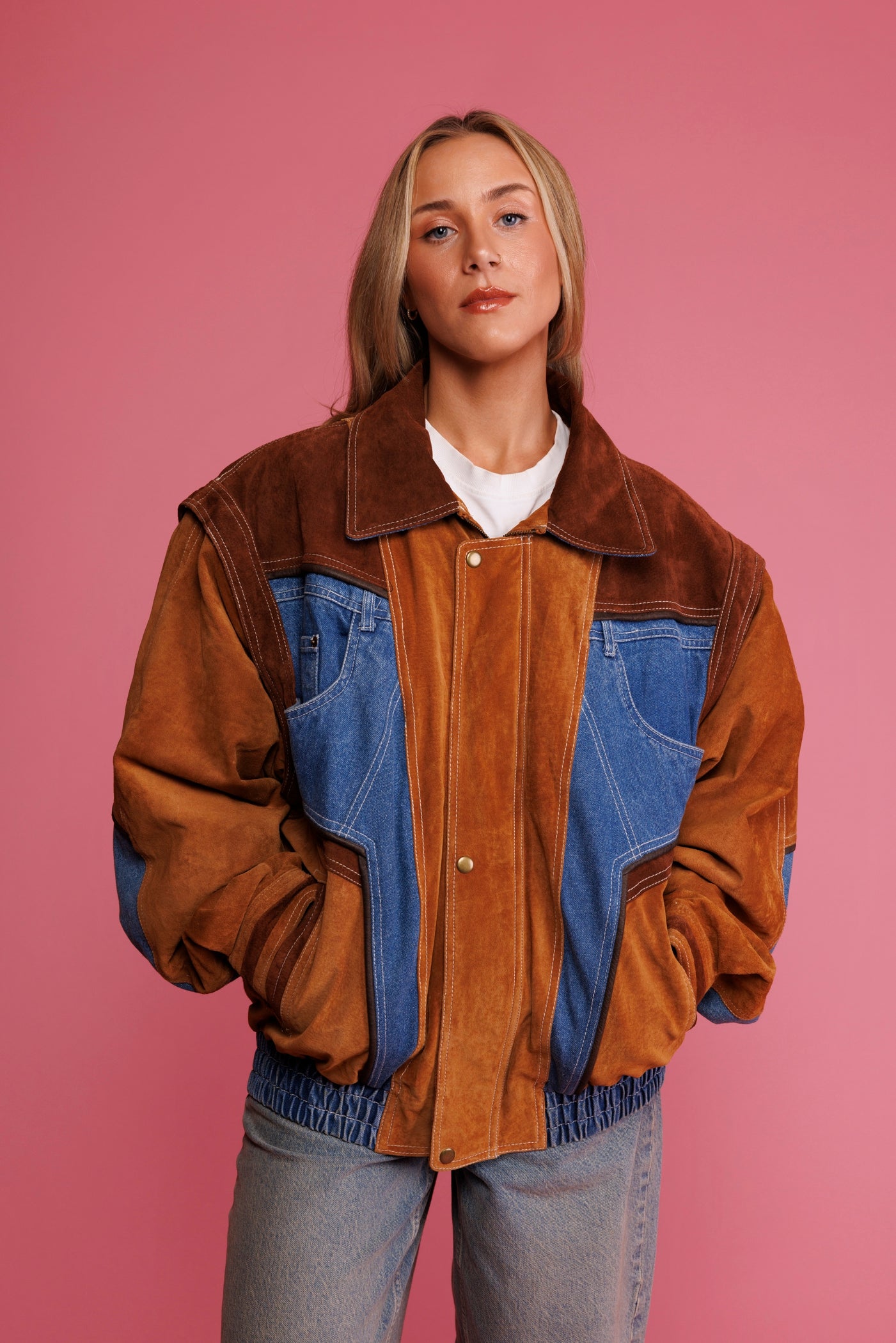 1980's Suede & Denim Bomber Jacket L/XL