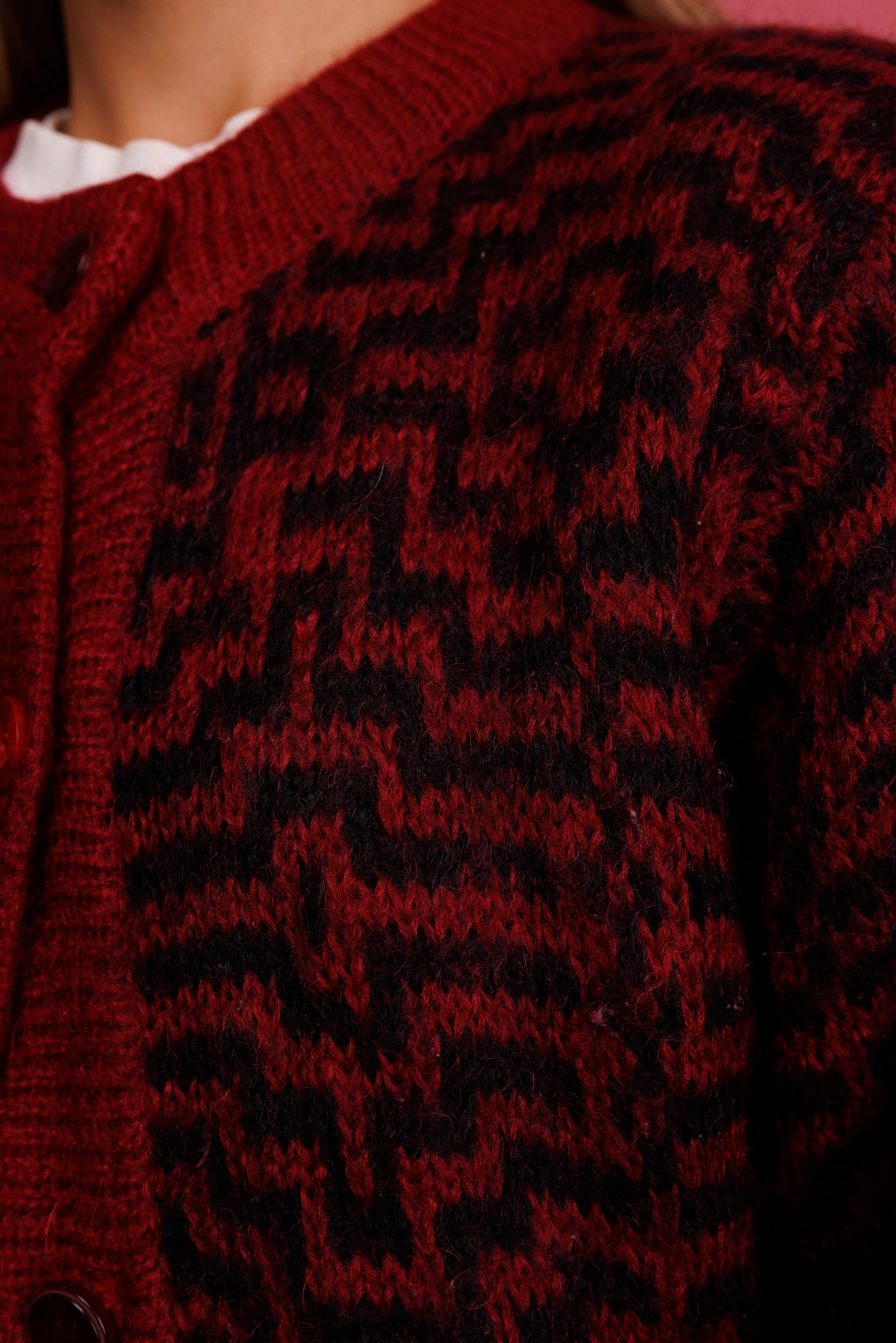 80's Red Geometric Mohair Cardi M