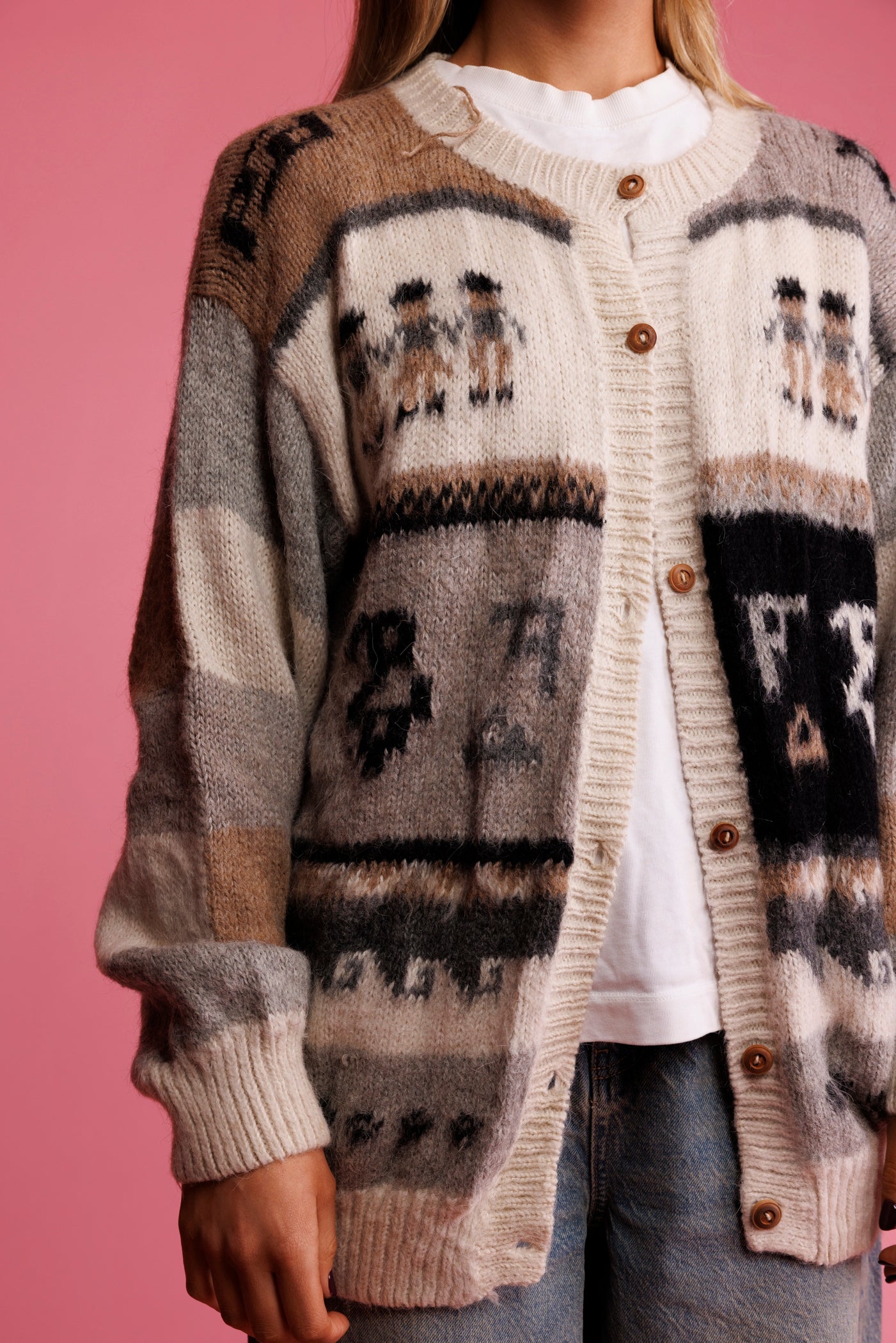 80's Patchwork Knit Cardigan M/L