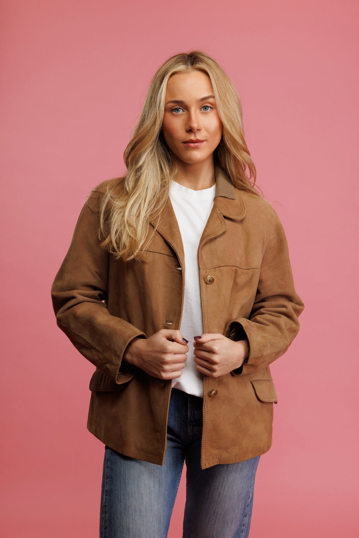 80's Tan Suede Boxy Jacket S/M