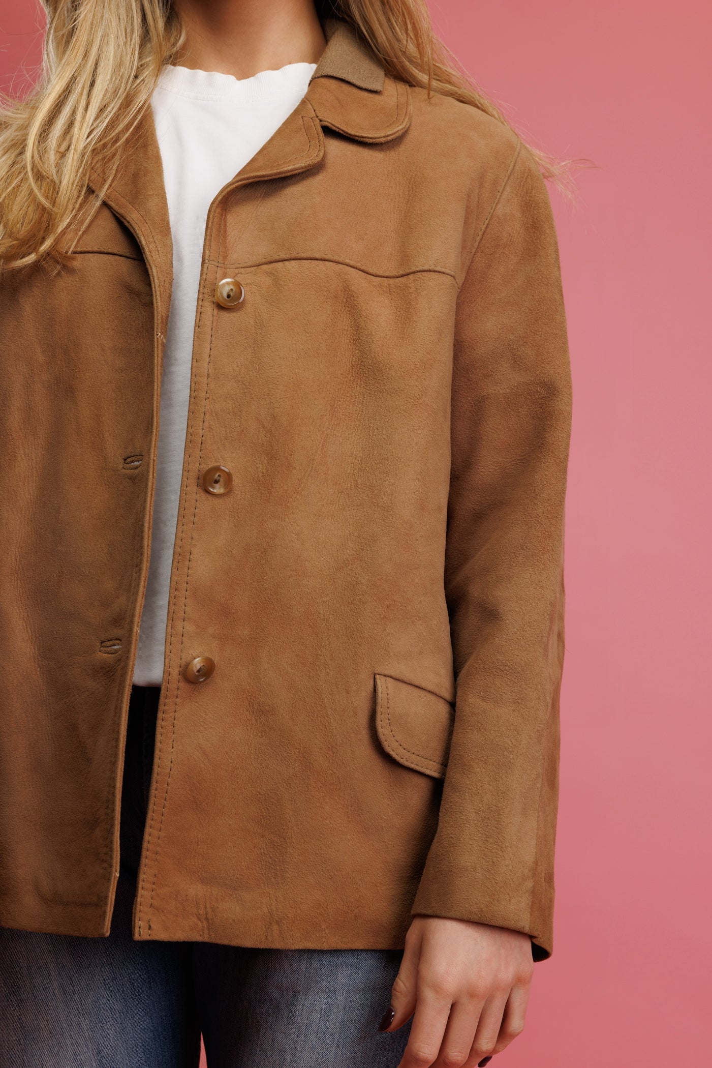 80's Tan Suede Boxy Jacket S/M