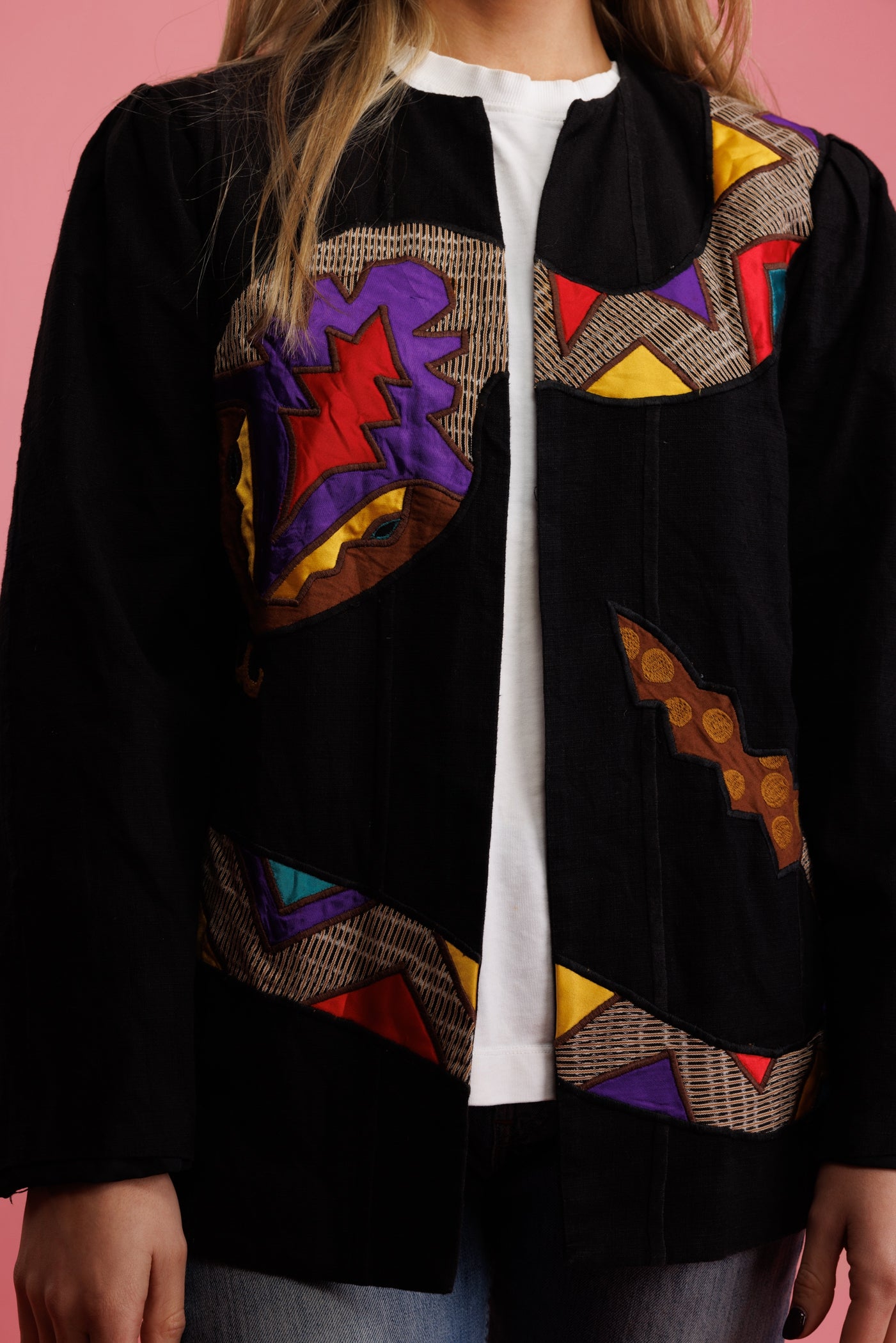 1980's Linen Snake Patchwork Blazer S/M