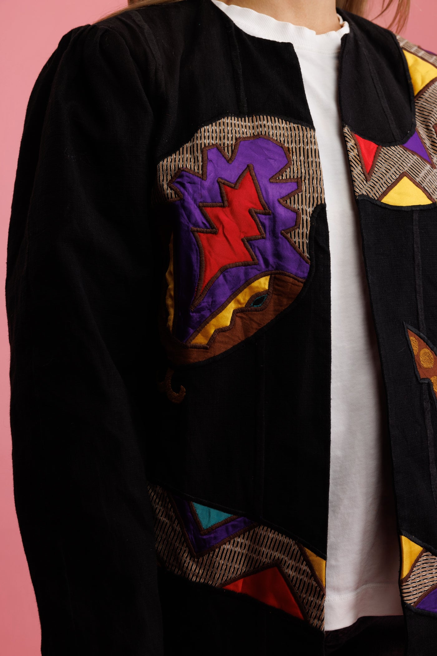 1980's Linen Snake Patchwork Blazer S/M