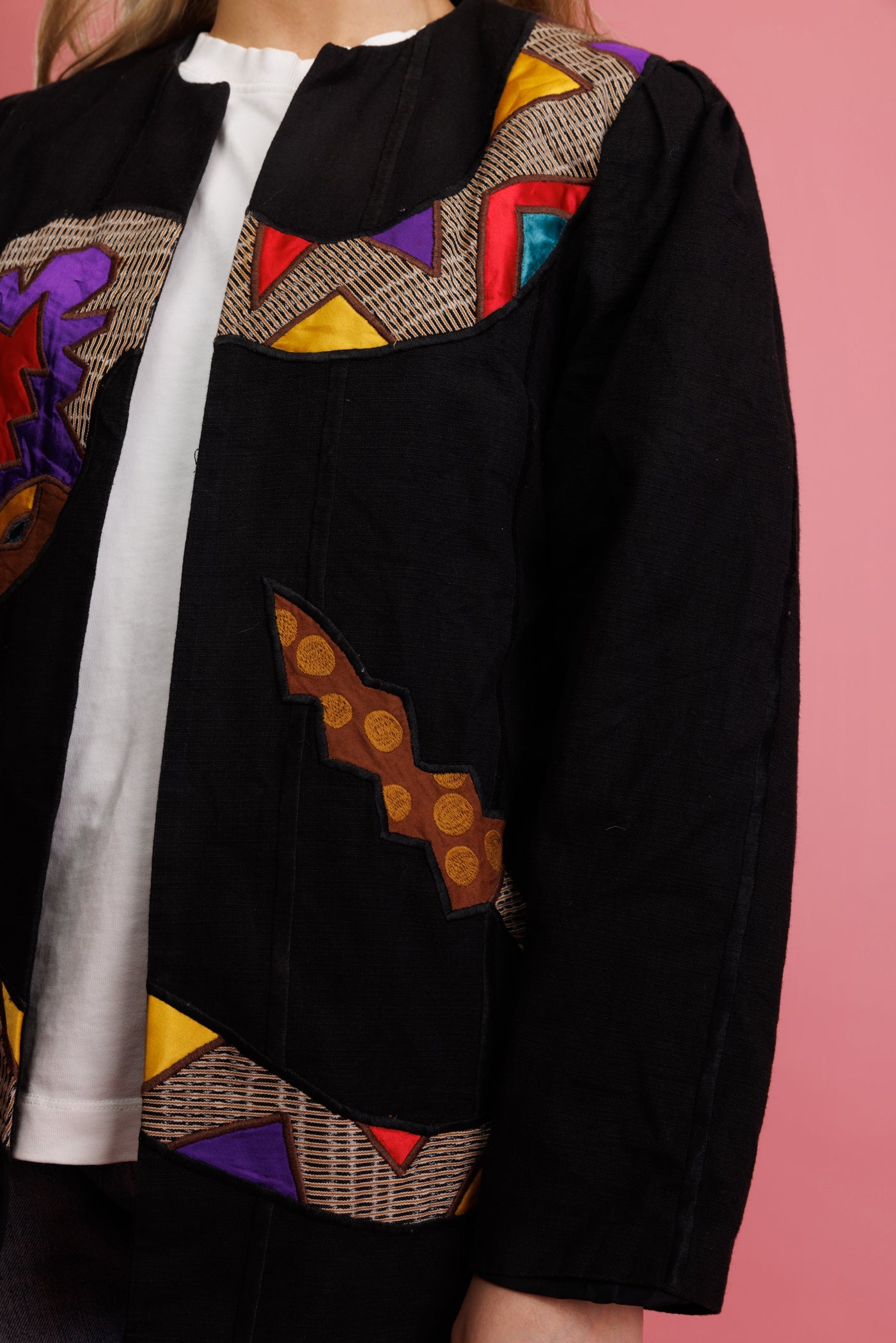 1980's Linen Snake Patchwork Blazer S/M