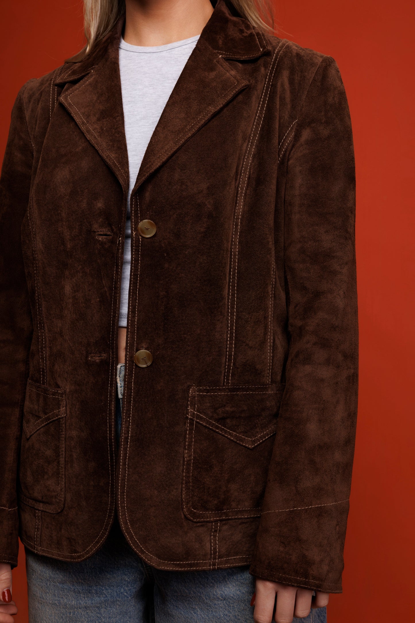 70's Chocolate Brown Suede Blazer M