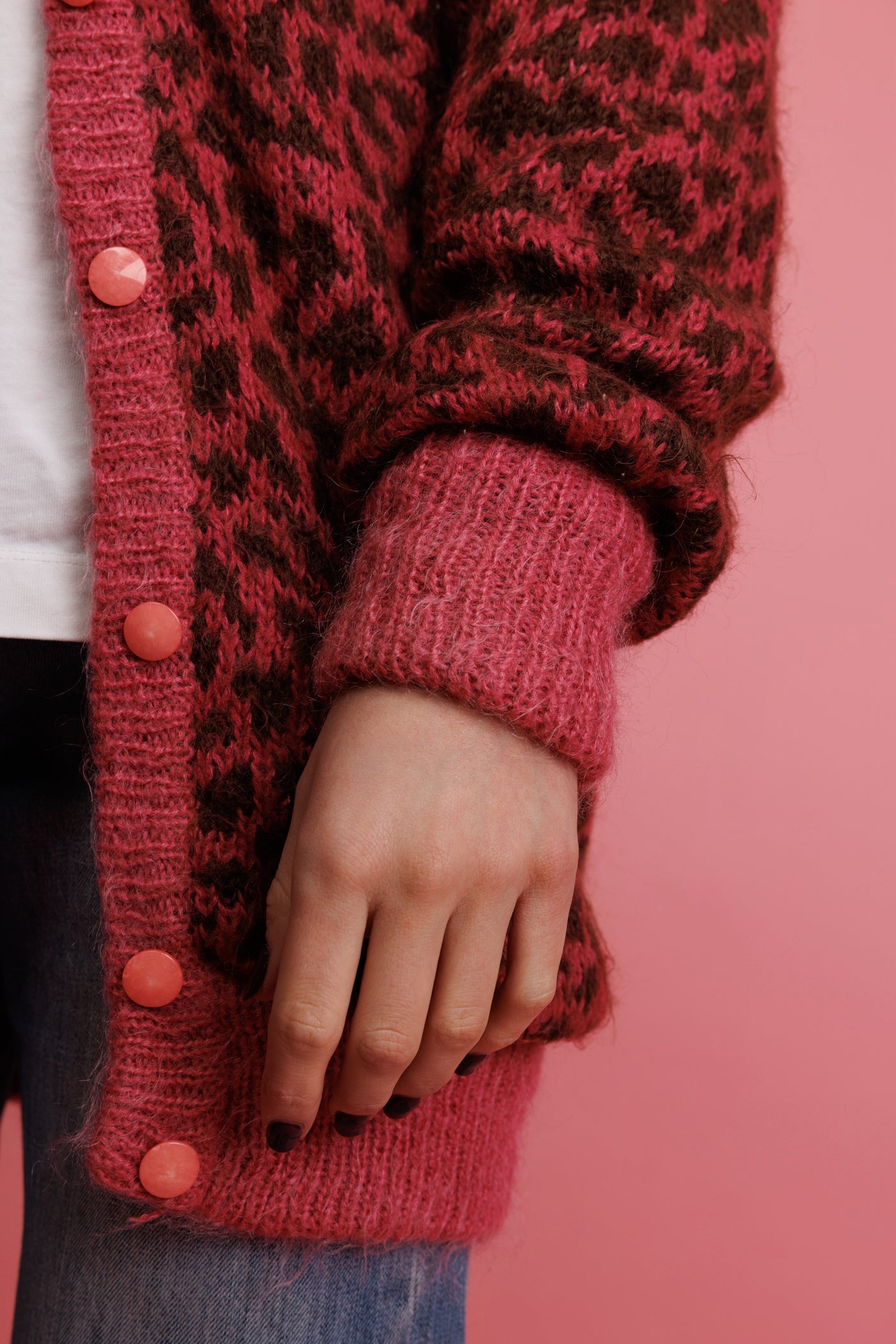 80's Magenta Cheetah Mohair Cardi Coat M/L