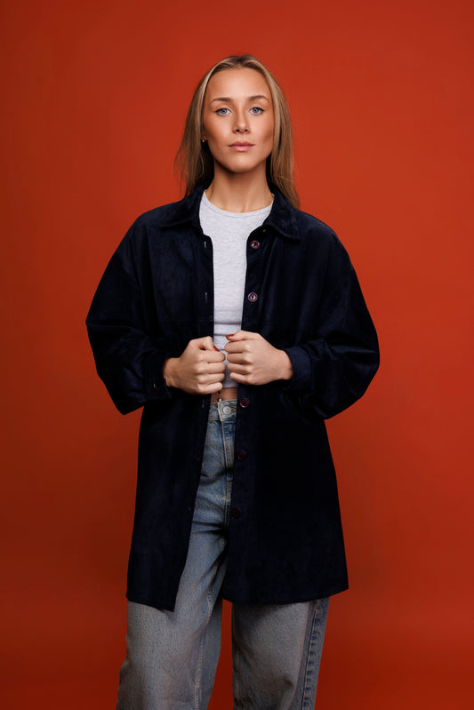 80's Navy Suede Oversized Shacket L