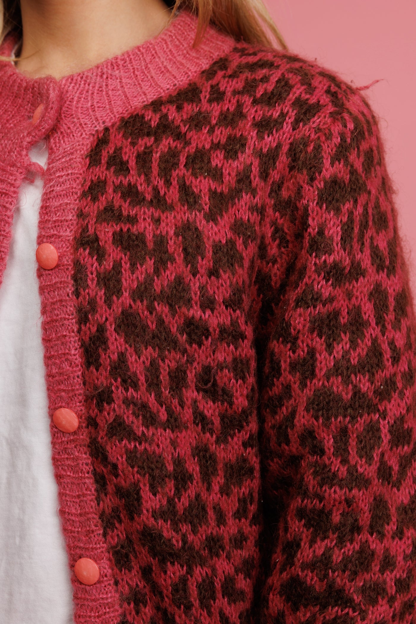 80's Magenta Cheetah Mohair Cardi Coat M/L