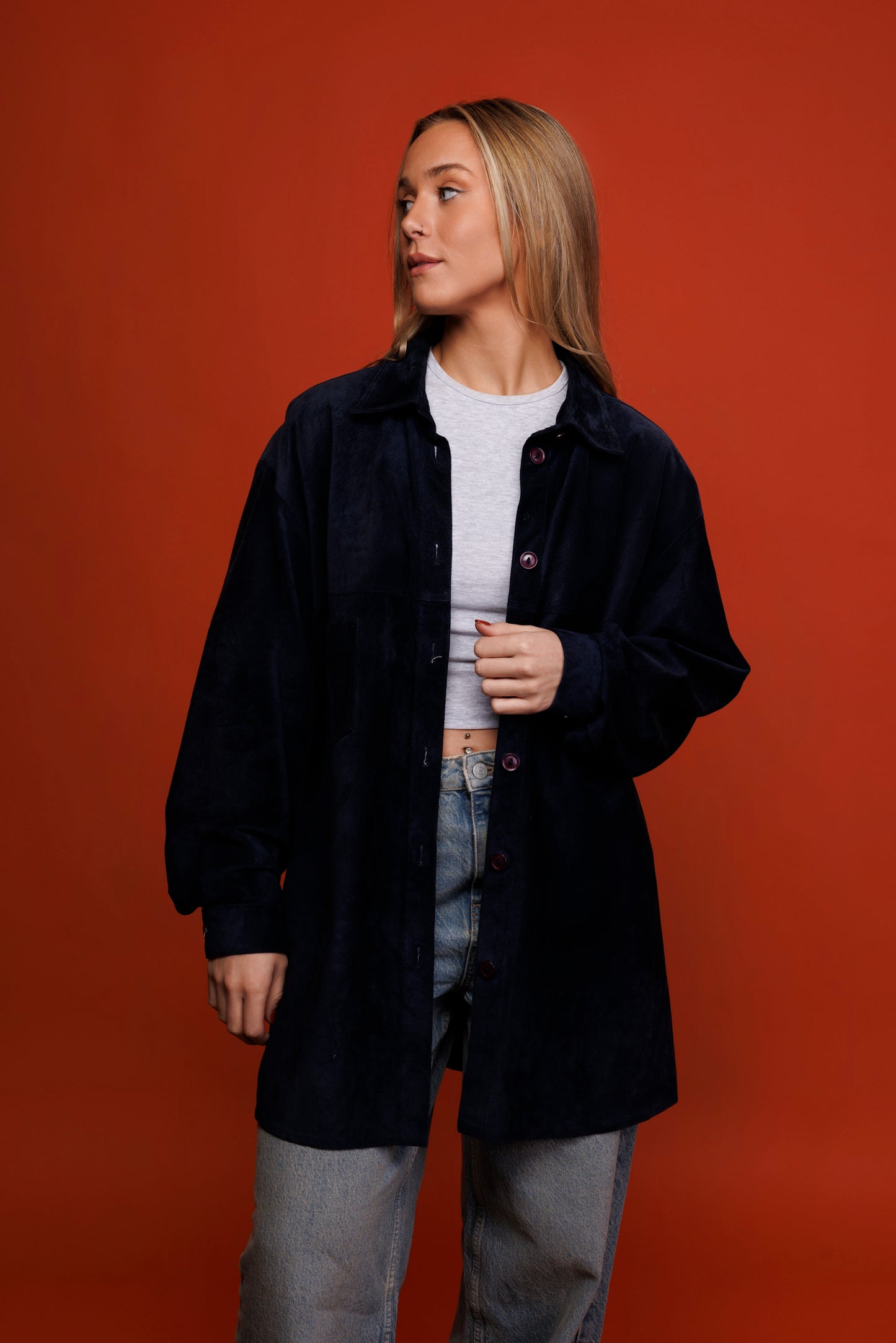 80's Navy Suede Oversized Shacket L