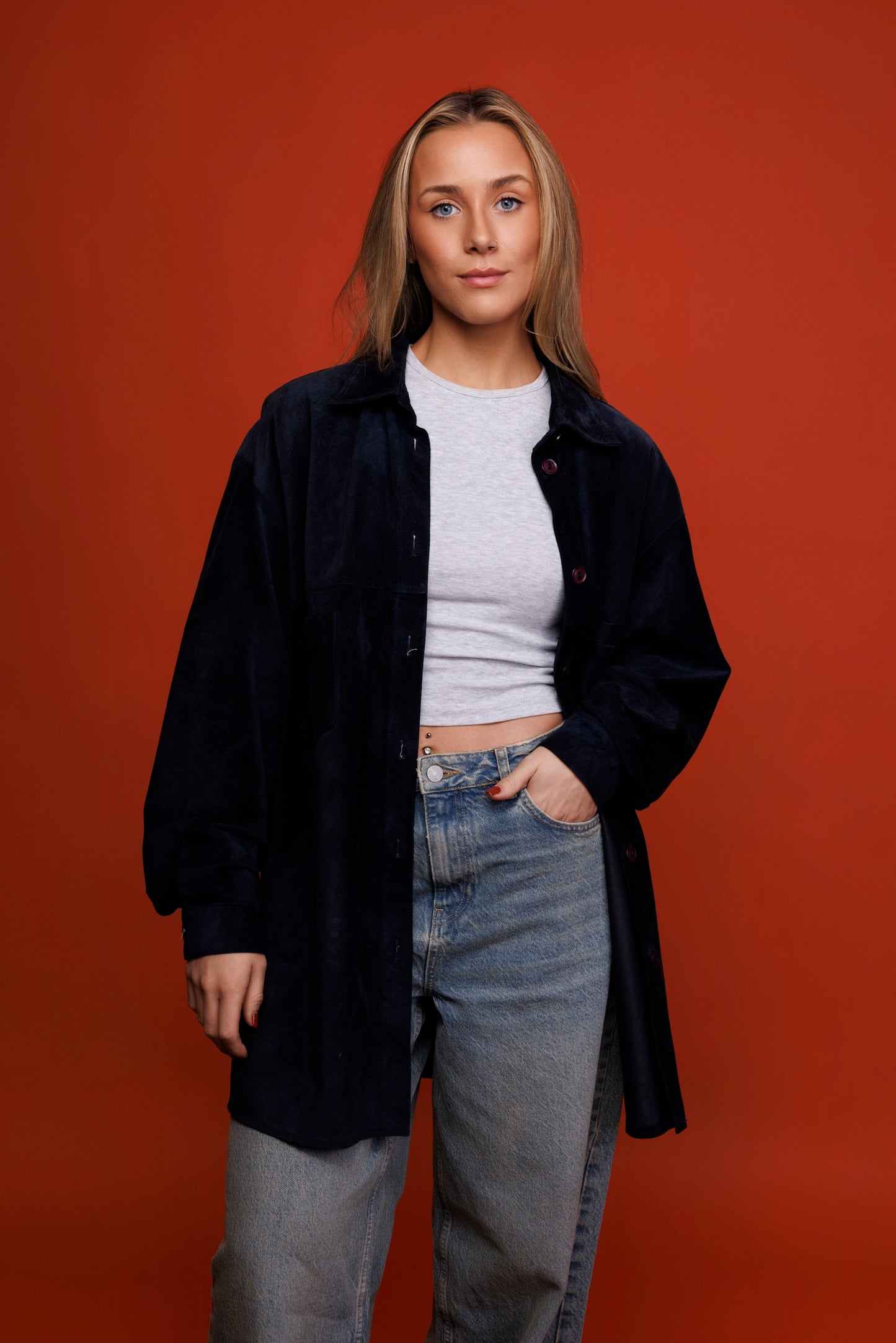 80's Navy Suede Oversized Shacket L