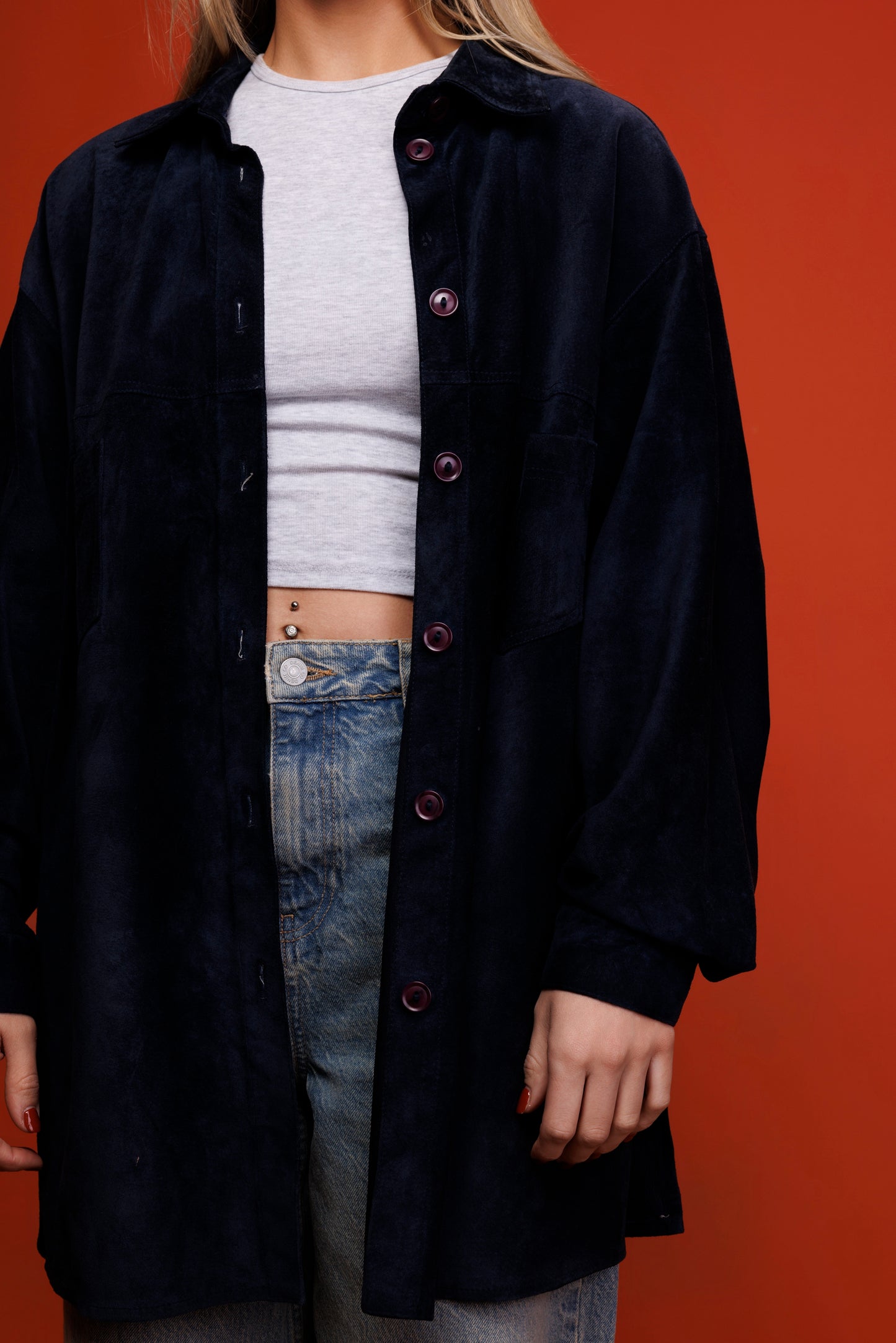 80's Navy Suede Oversized Shacket L