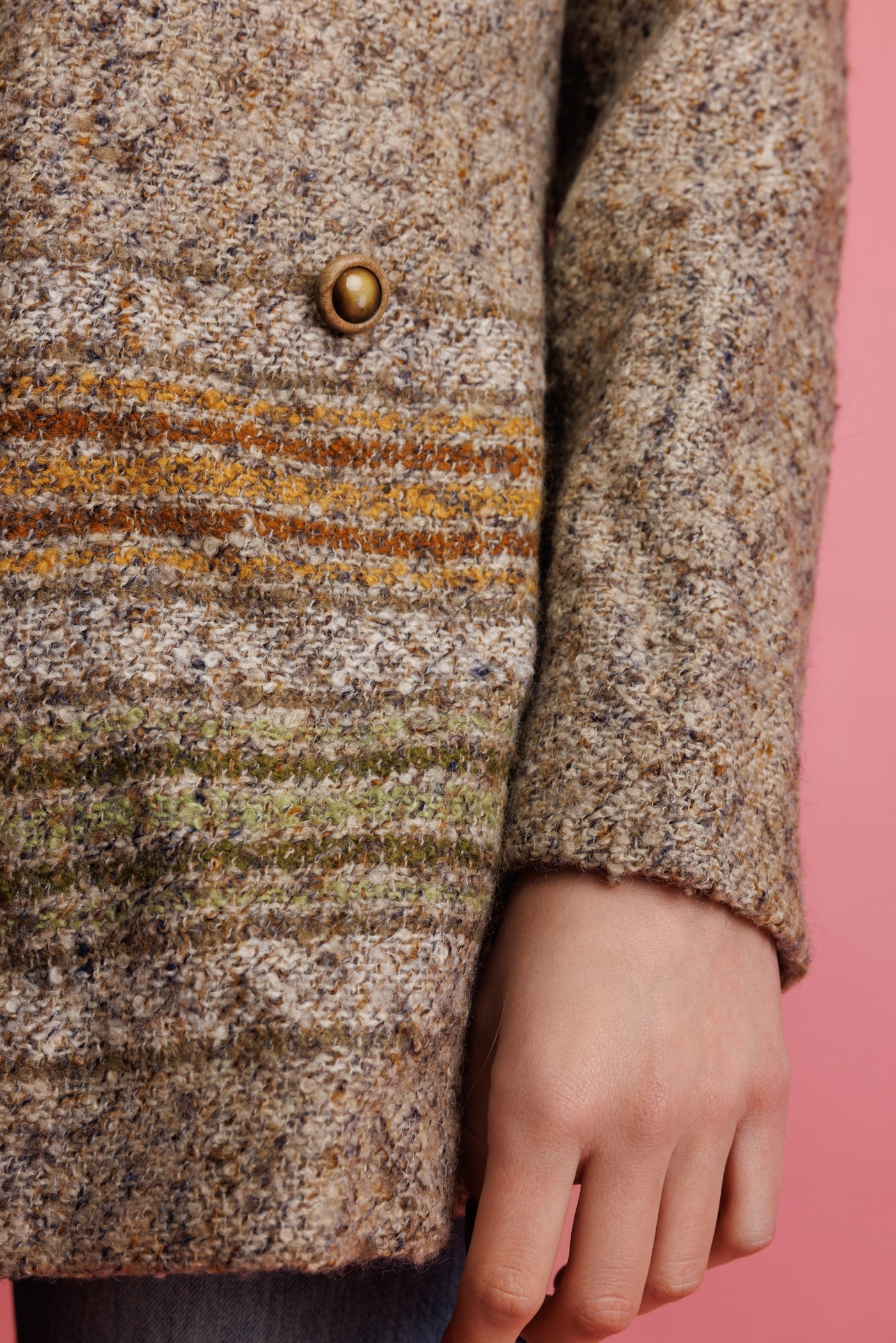 70's Wool Boxy Striped Tweed Coat S/M