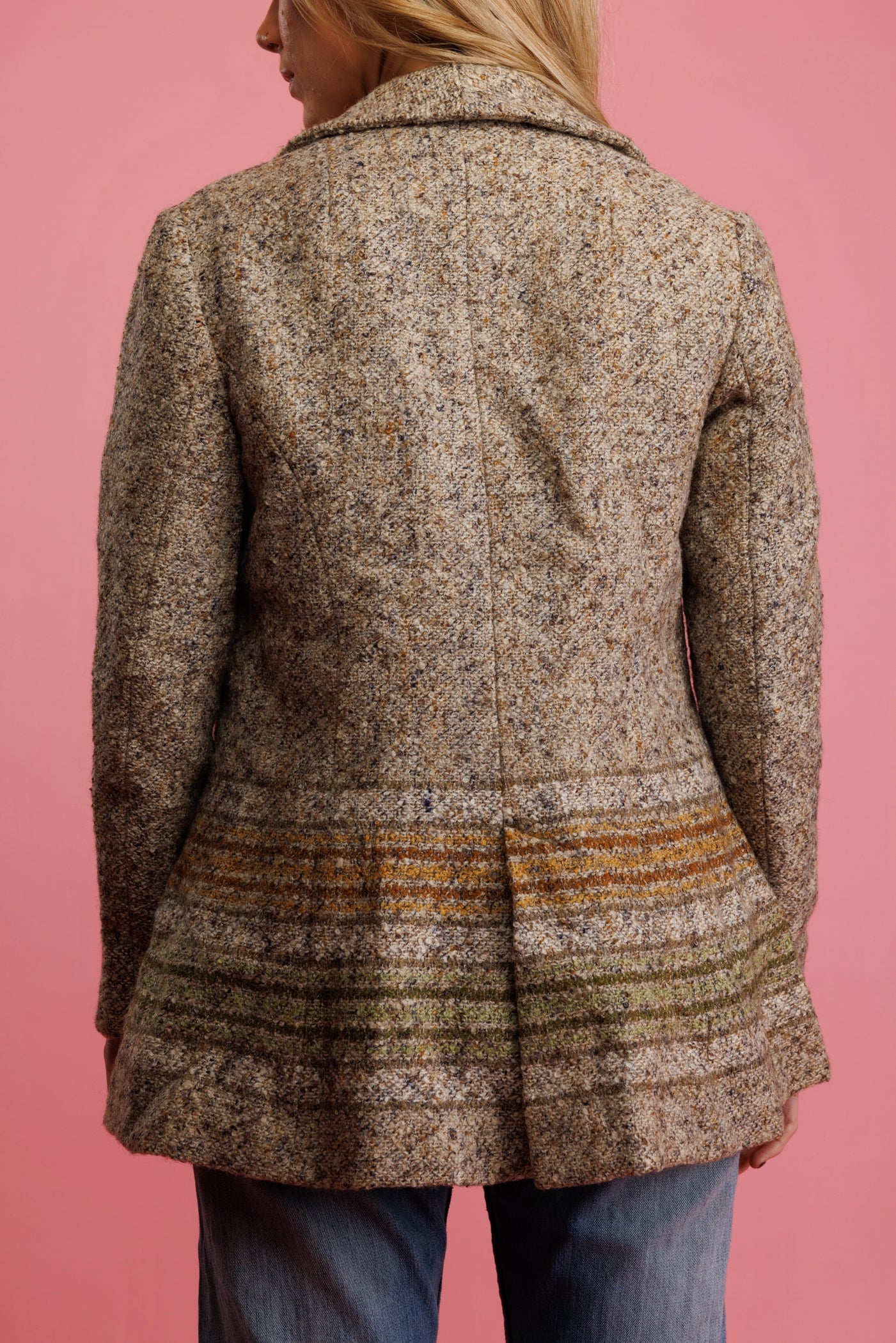 70's Wool Boxy Striped Tweed Coat S/M