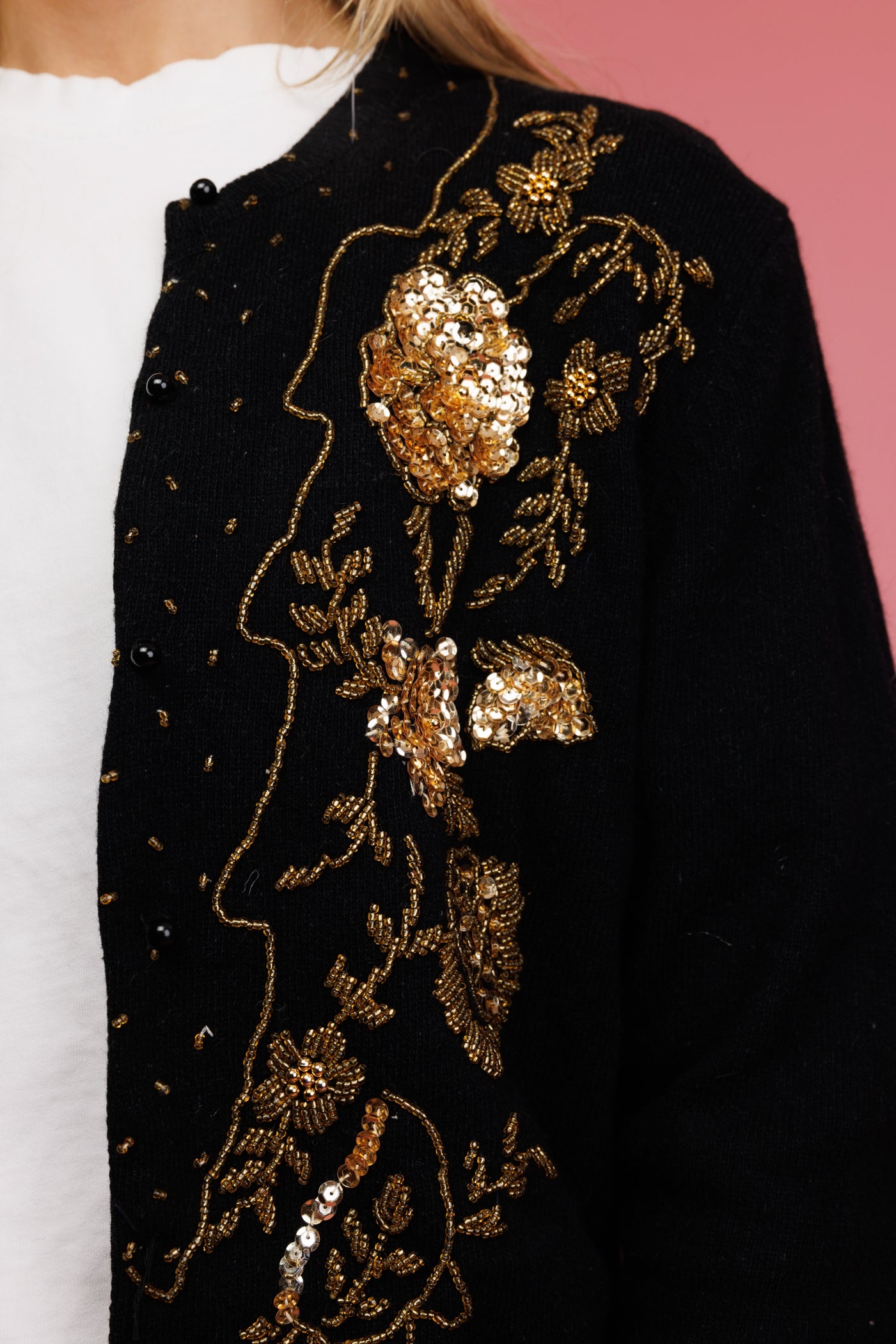 90's Gold Beaded Micro Cardigan S/M