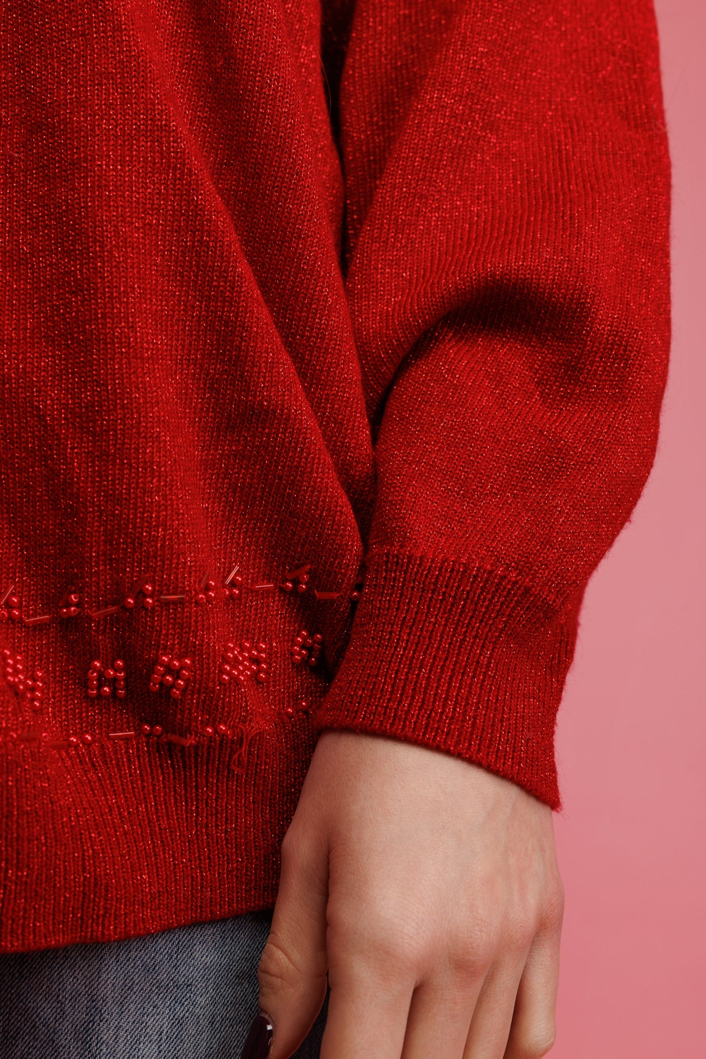 90's Red Beaded Cardigan M/L