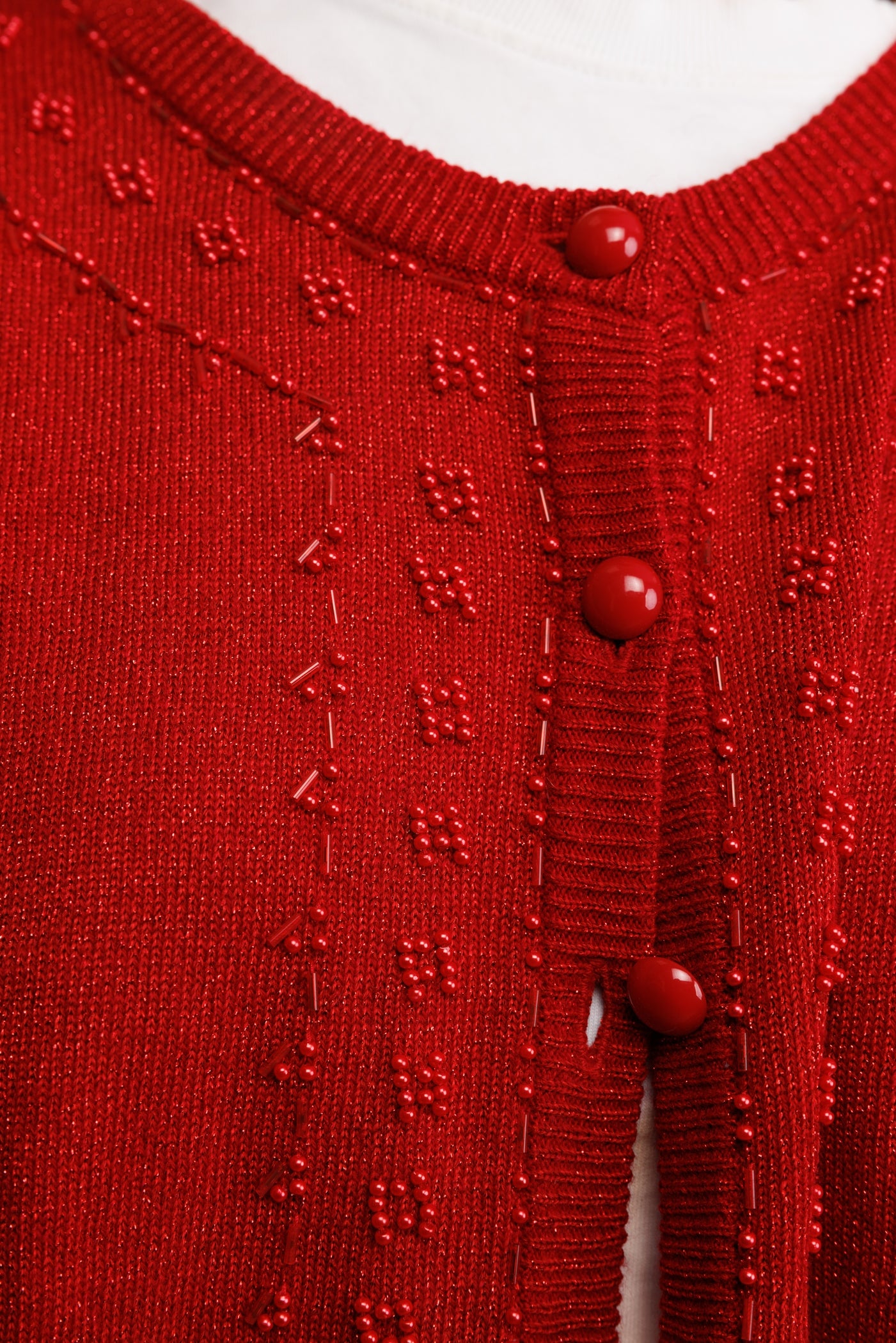 90's Red Beaded Cardigan M/L