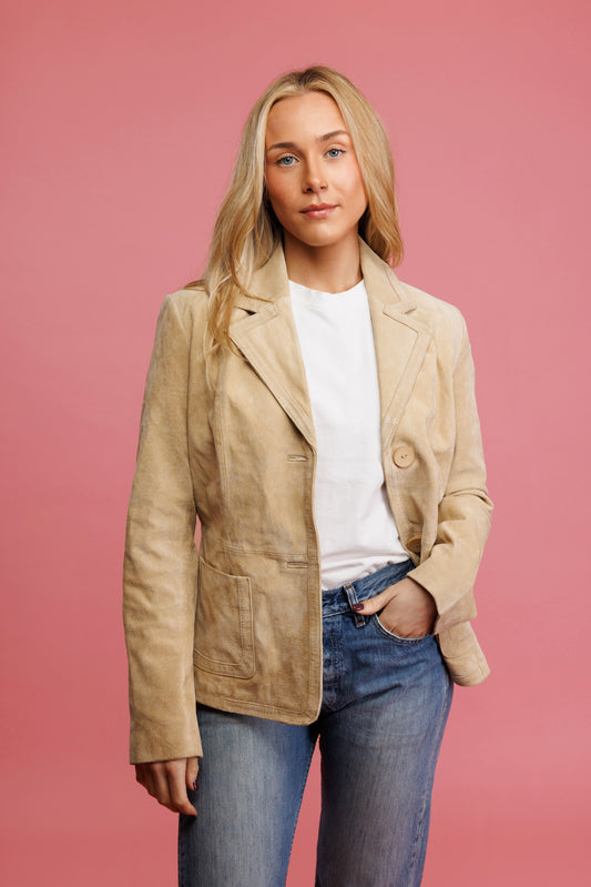 90's Cream Suede Blazer Jacket M