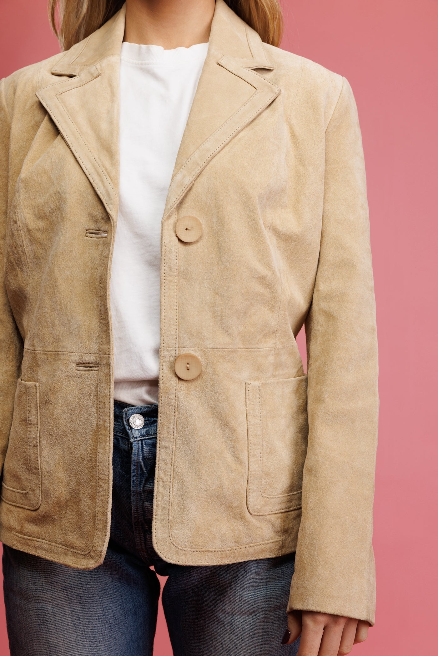 90's Cream Suede Blazer Jacket M