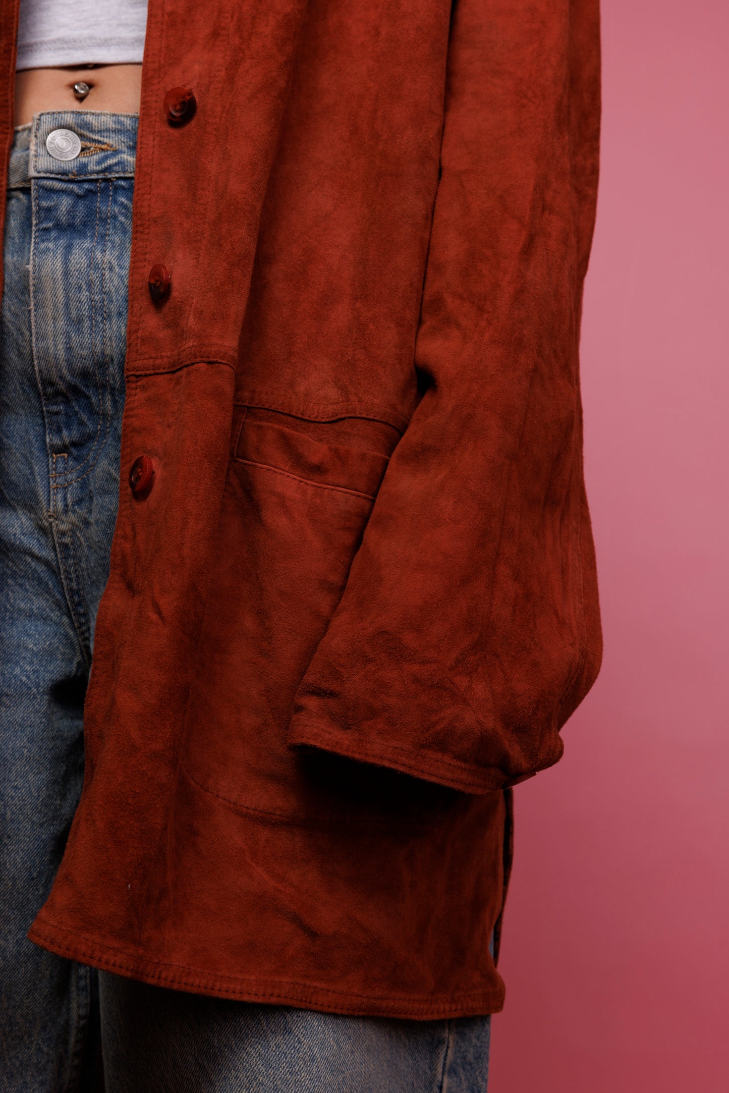 1970's Rust & Leopard Print Reversible Suede Jacket M/L