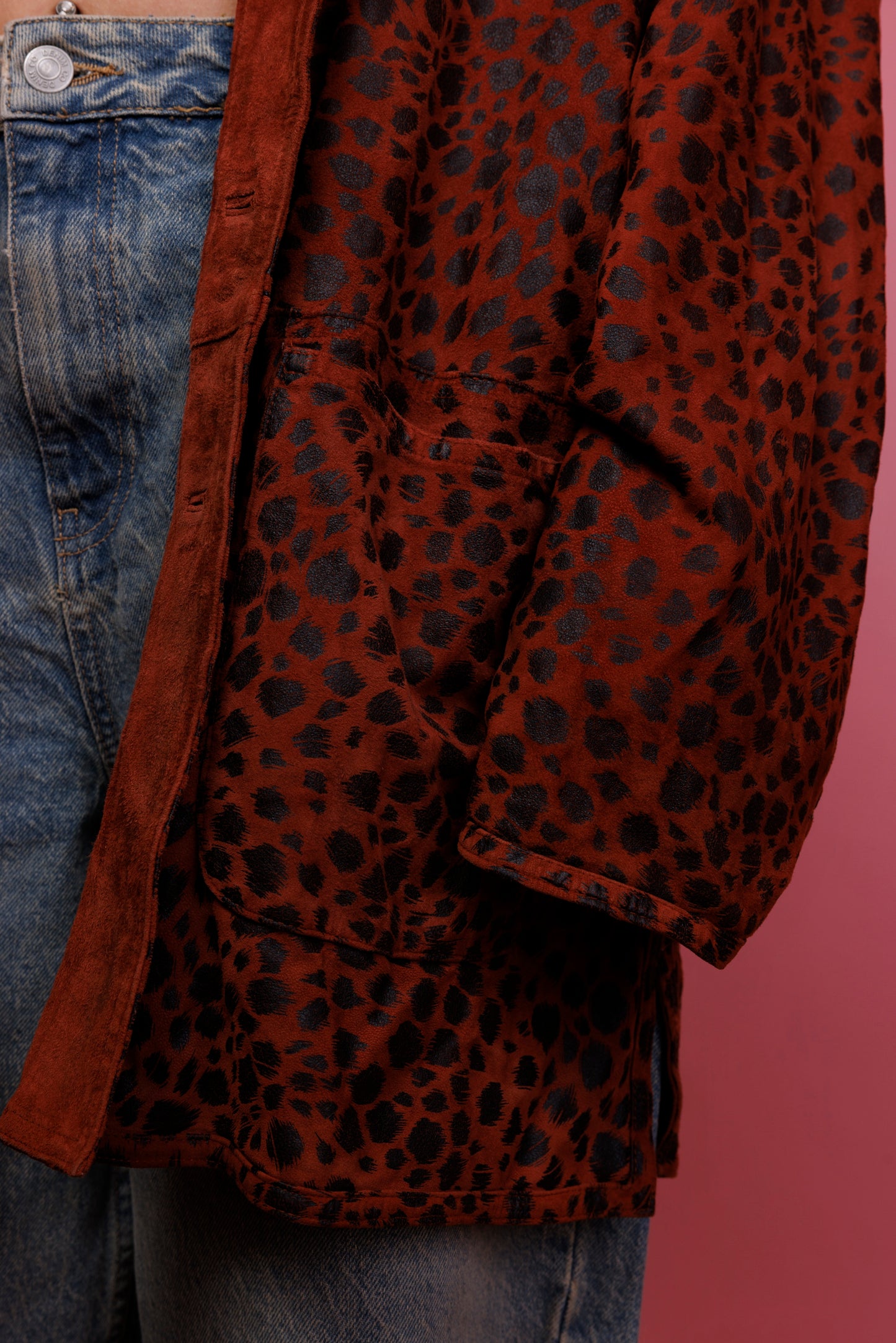 1970's Rust & Leopard Print Reversible Suede Jacket M/L