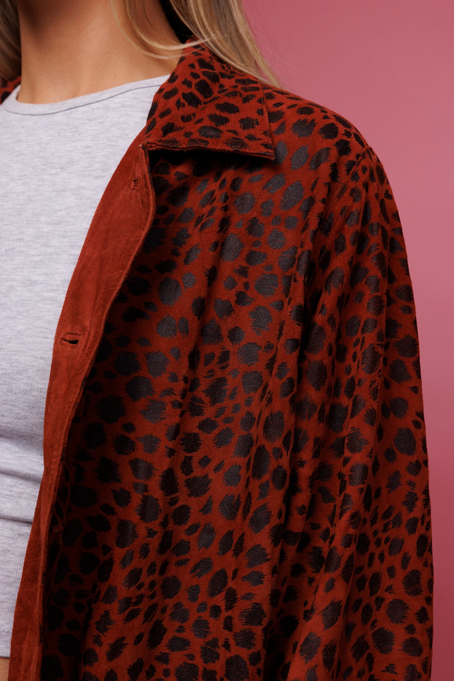 1970's Rust & Leopard Print Reversible Suede Jacket M/L