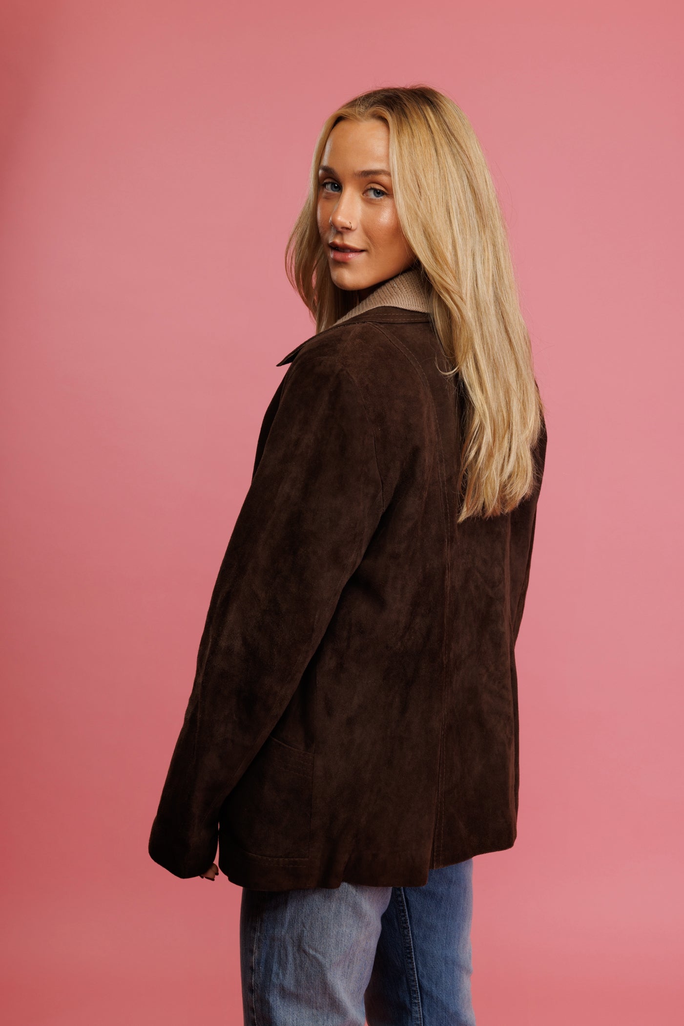 70's Chocolate Suede Boxy Jacket M/L