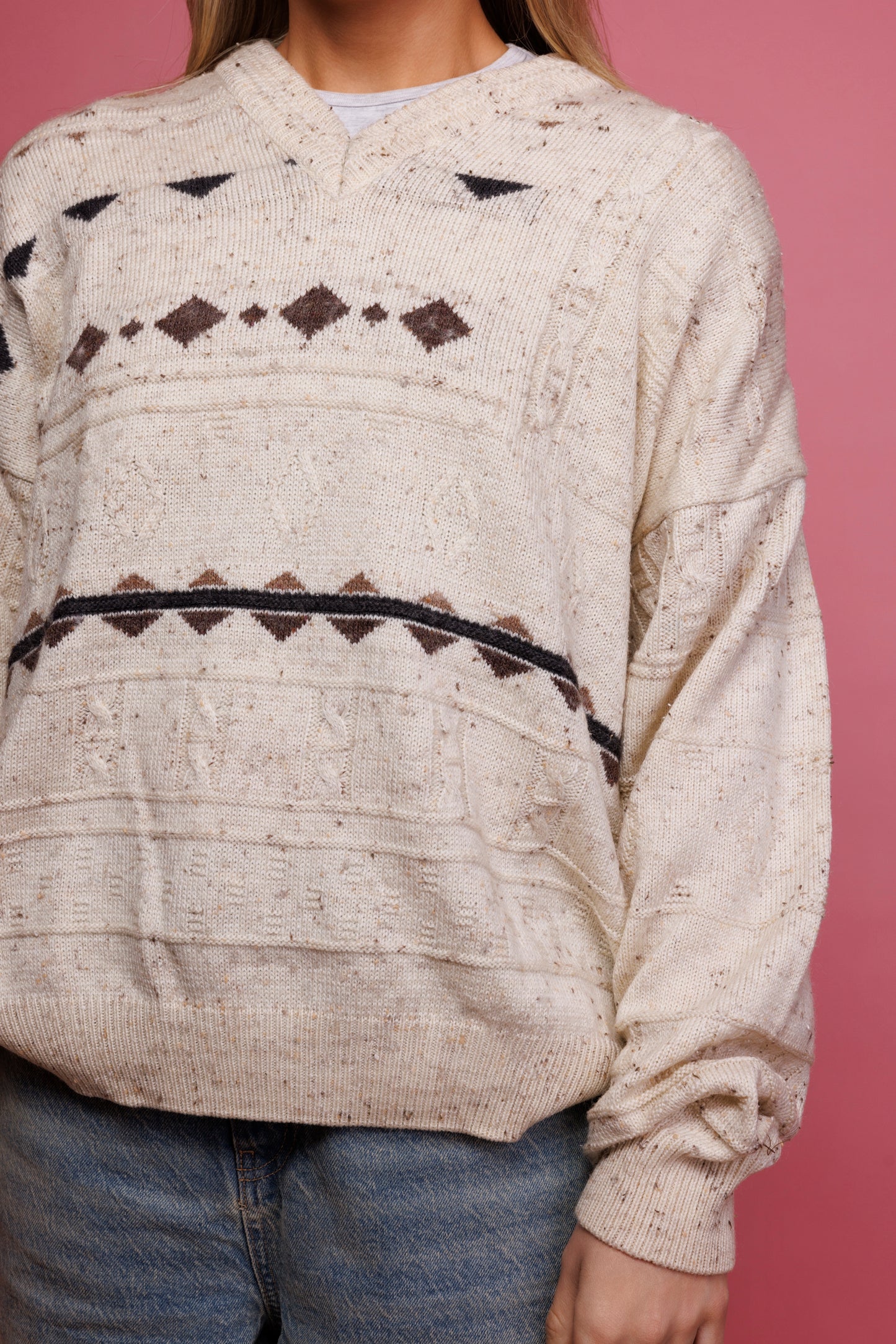 80's Oatmeal  Cable Knit Jumper L